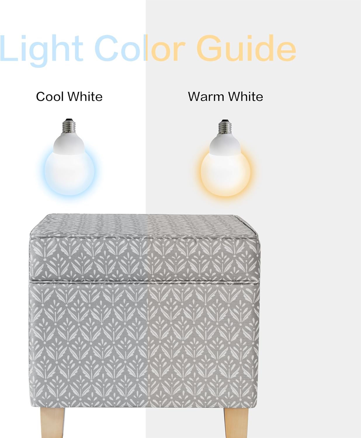 HomePop Home Decor | K7342-A873 | Classic Square Storage Ottoman with Lift Off Lid | Ottoman with Storage for Living Room & Bedroom, Light Grey Print, Large