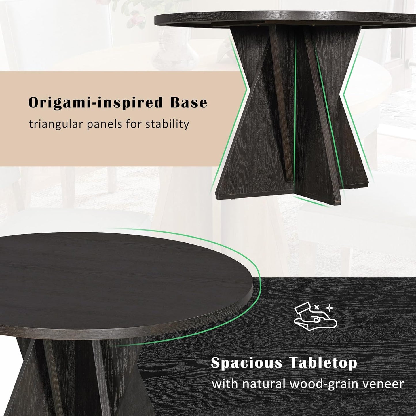 Ball & Cast Retro Dining Table Set for 4 with 4 Upholstered Chairs,5-Piece Wooden Living Room Furniture W/ 47" Round Dining Table and Designed Base,for Small Space,Apartment,Dining Room,Espresso