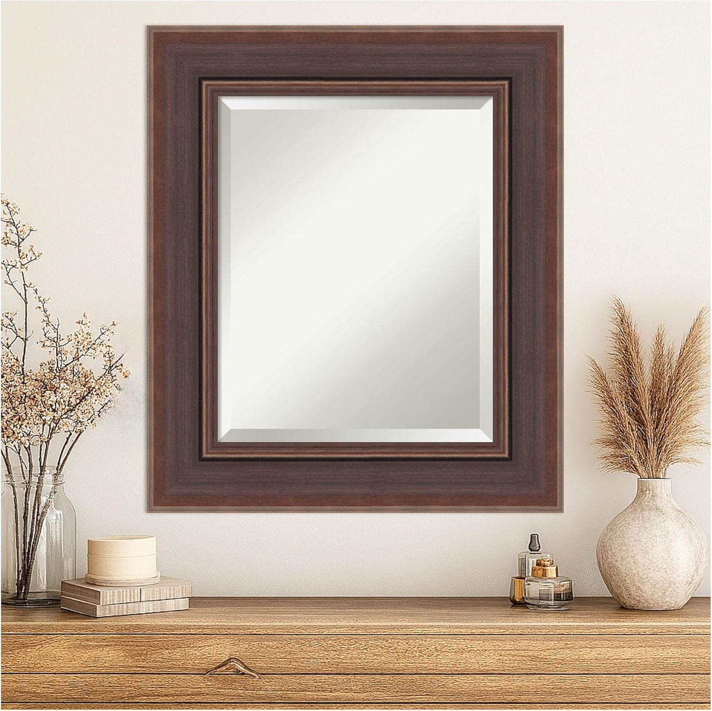 Amanti Art Brown Wall Mirror 28x24 Moab Brown Bronze Rectangle Bathroom Mirror for Wall Decor Living Room, Small Modern Frame, Hangs Horizonally and Vertically, Bathroom Decor, Beveled Edge