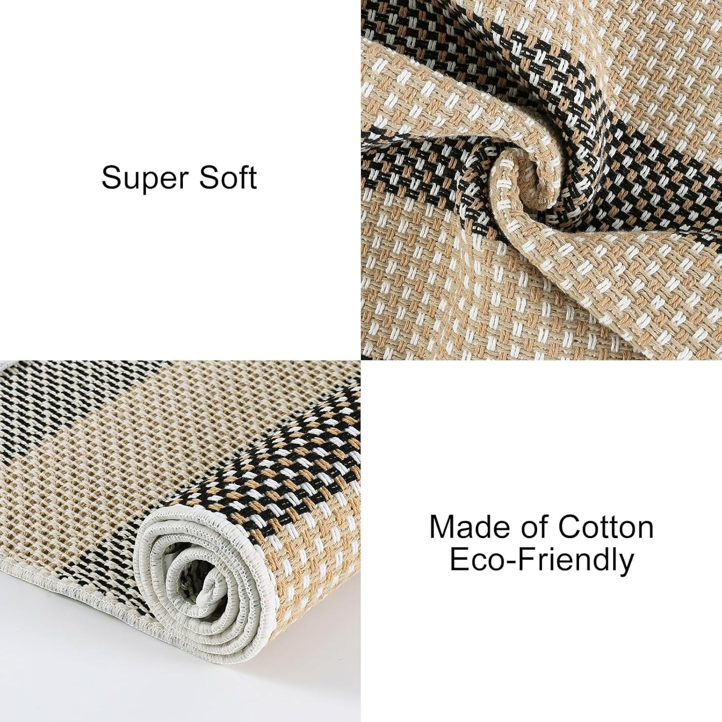 OJIA Tan Washable Outdoor Rug 3'x5', Fall Front Door Mat Outside Entrance Cotton Woven Halloween Doormat Indoor Outdoor Rugs Striped Entryway Rugs Small Outdoor Door Mats for Porch Patio Kitchen Entry