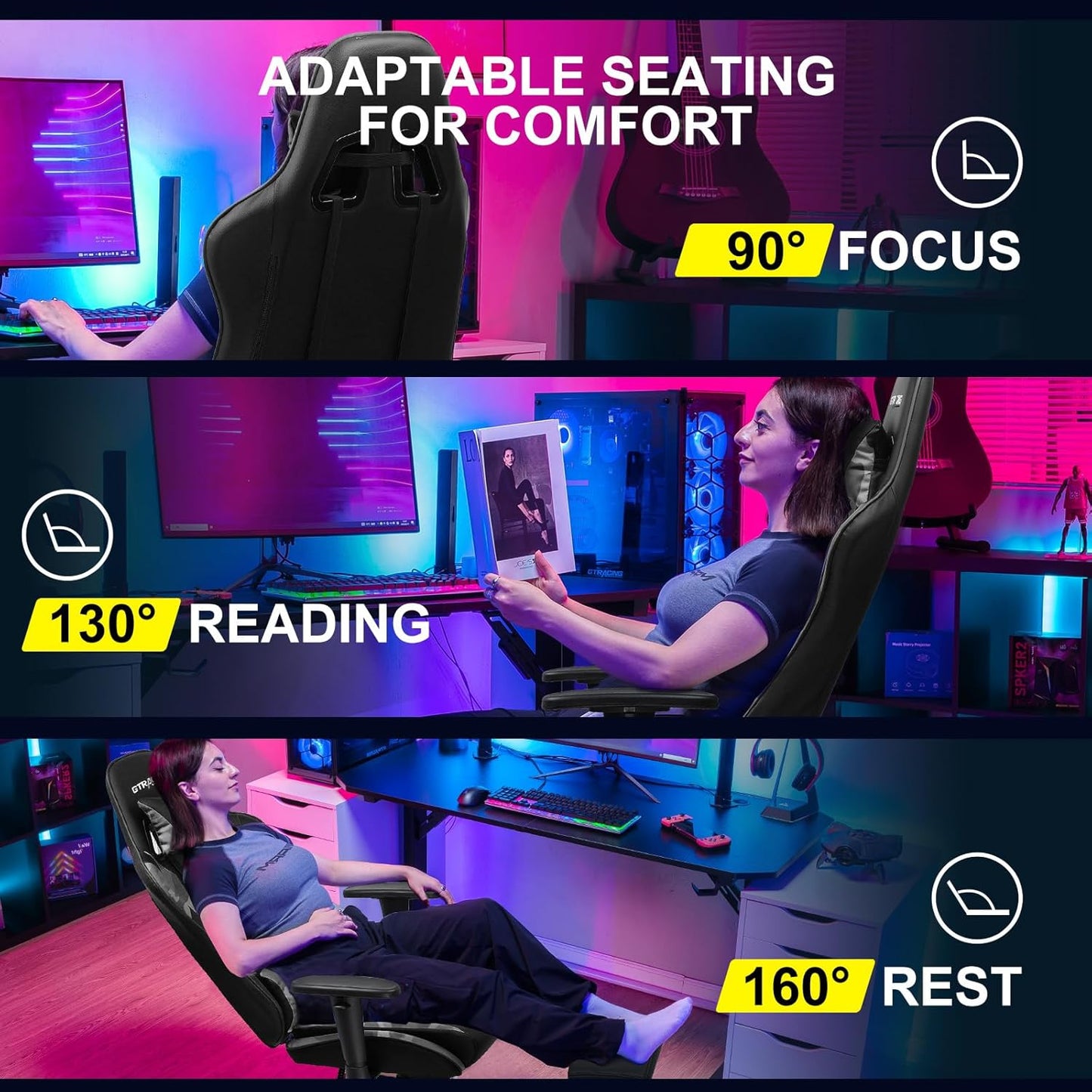GTRACING Gaming Chair with Footrest, Ergonomic Computer Game Desk Chair, Reclining Gaming Chair Seat Height Adjustment, Swivel Rocker with Headrest and Lumbar (Camouflage)