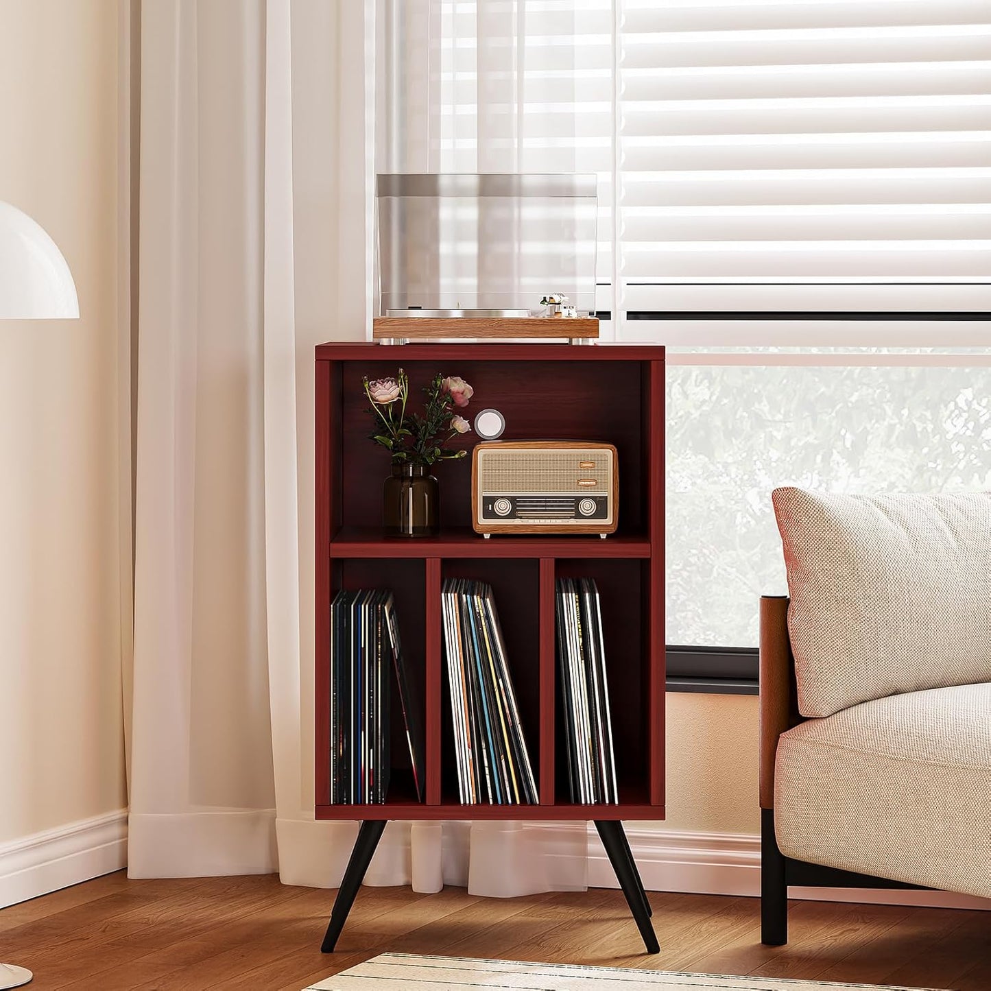 Record Player Stand,Vinyl Record Storage Cabinet with Storage Holds Up to 200 Albums,Vinyl Holder Shelf for Bedroom Living Room Playroom,Walnut