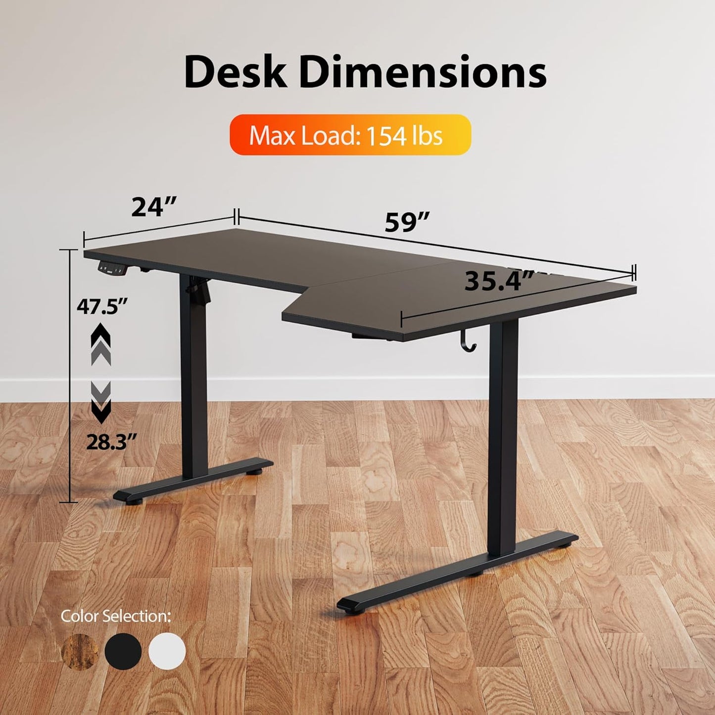 Agilestic Electric Standing L-Shaped 59 Inches Height Adjustable Desk, Sit and Stand up Desk for Work Office Home, Ergonomic Rising Computer Table for Home Office with Splice Board, Black