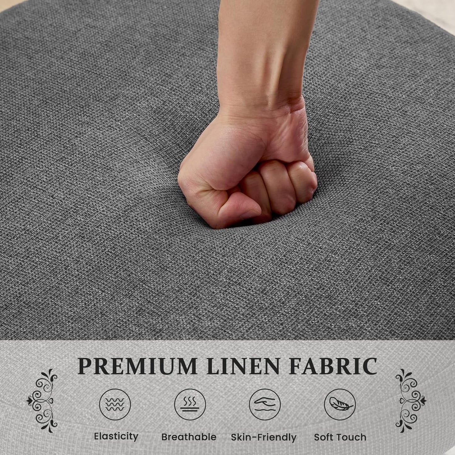 Furniliving Wooden Dining Chairs Set of 4, Mid-Century Modern Linen Upholstered Kitchen Chair with Solid Oak Wood, Farmhouse Dining Room Chairs, Grey