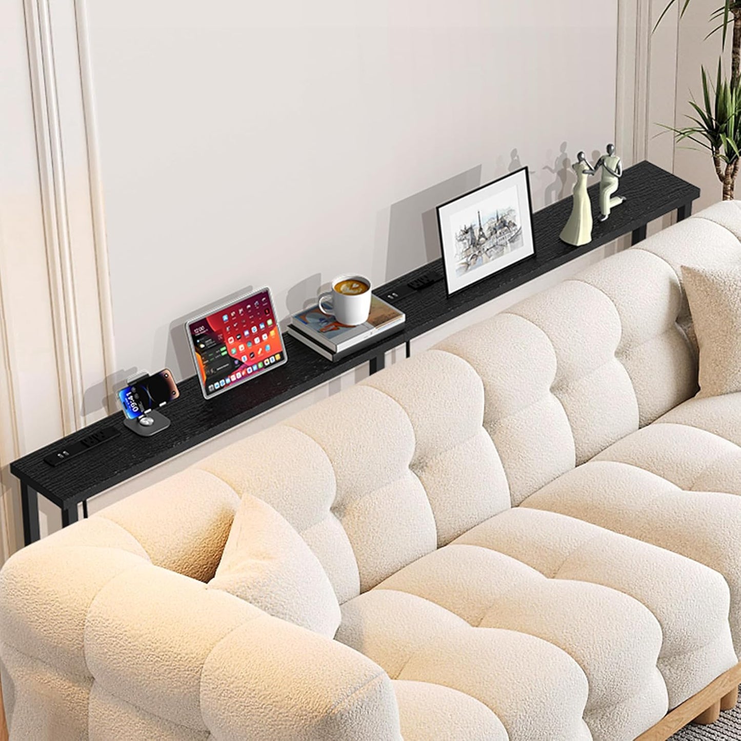 GRLEAF 78" Sofa Table with Built-in Power Strip (4 AC Outlets & 4 USB Ports) – 4.9ft Power Cord, Metal Frame, Easy Assembly, Long Couch Table Behind Sofa, Hallway, Living Room and Home Office | Black