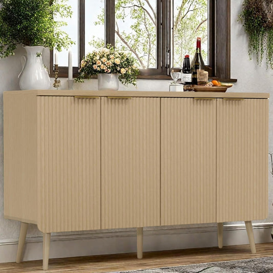 Buffet Cabinet, Sideboard Fluted Cabinet Modern Kitchen Buffet Storage Cabinets with Doors and Shelves, Wood Farmhouse Coffee Bar Station for Entryway & Dining Room & Living Room, Natual Oak
