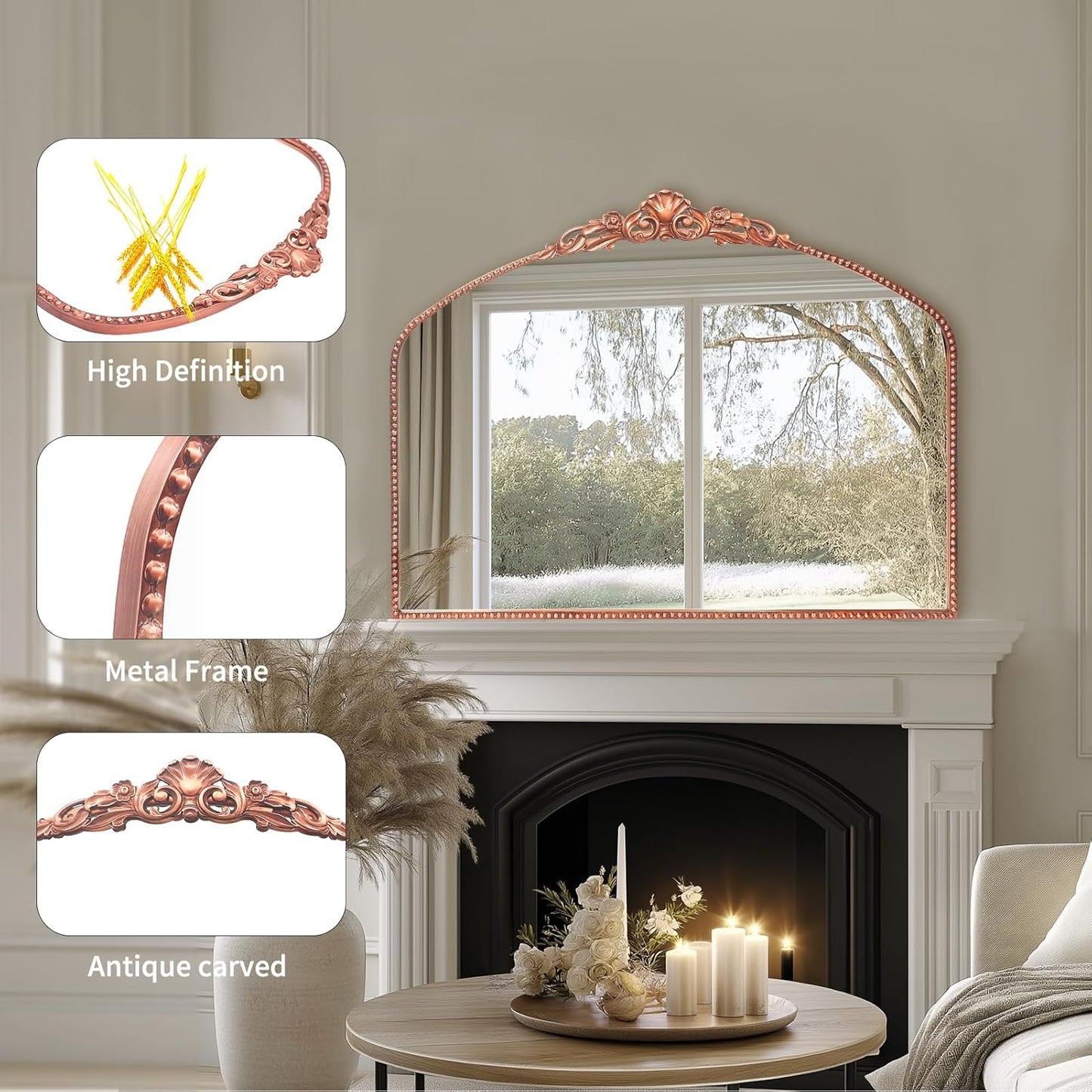 G-LEAF Vintage Baroque Mirror 40"X30",Victorian Antique Farmhouse Mirror for Fireplace Living Room