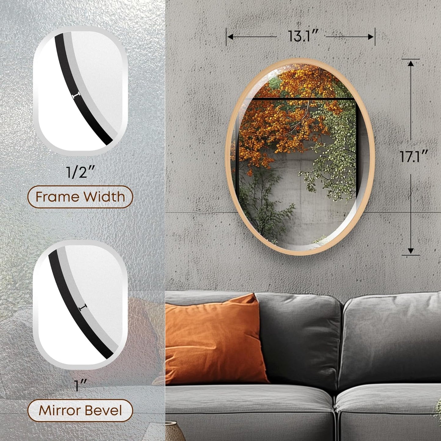 OVALCREST - Oval Wooden Beveled Wall Mirror for Home Decor, Bathroom, Vanity, Bedroom, Living Room, Hallway - London Style (Gold Paint) 13.1 x 17.1