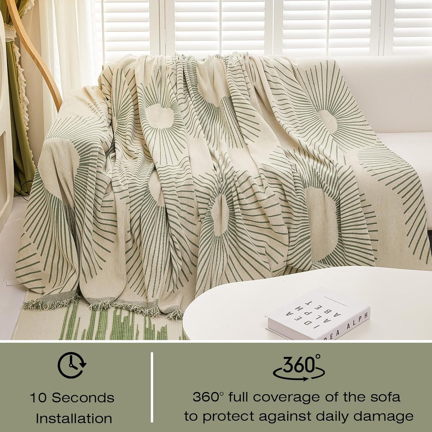 STACYPIK Chenille Boho Geometric Striped Sofa Cover Dogs Couch Cover L Shape Protector for 3 Cushion Couch Sofa Cover Sofa Slipcover for Living Room Multi-Use Bed Blanket-71X118IN