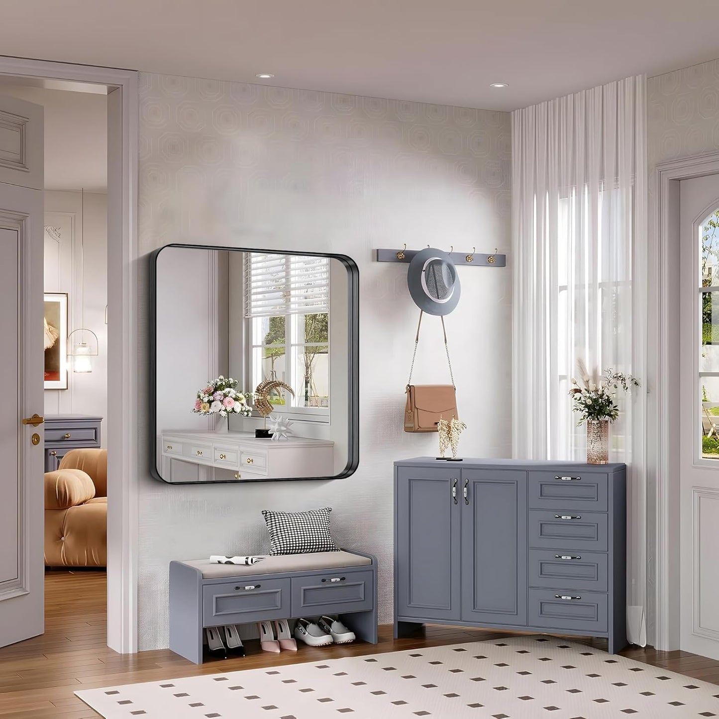 FORBATH 36x40 Inch Bathroom Mirror, Brushed Black Deep Frame Wall Mirror with Rounded Corners, Anti-Rust Tempered Glass for Modern Farmhouse Vanity (Horizontal/Vertical)