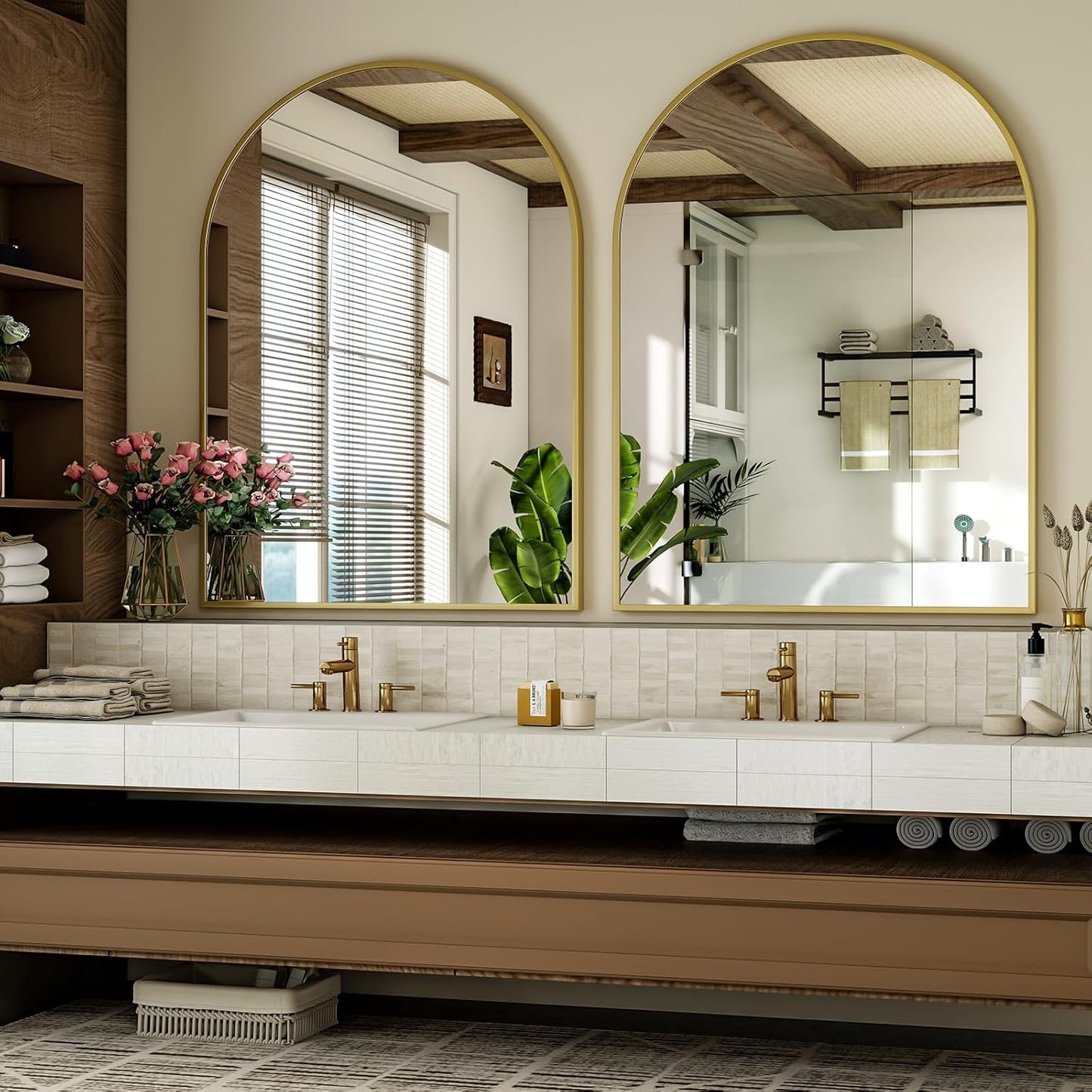 Arch Bathroom Mirror, 24x36 Inch - Wall Mounted Vanity Mirror with Aluminum Alloy Frame - Ideal for Living Room, Bedroom, Bathroom, and Entryway, Hanging or Leaning, Gold