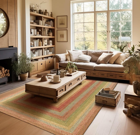 Azalea Multicolor Braided Area Rug, Jute, 4x6' Rectangle - Perfect Country Primitive Decor for Entryway, Bedroom, Everywhere