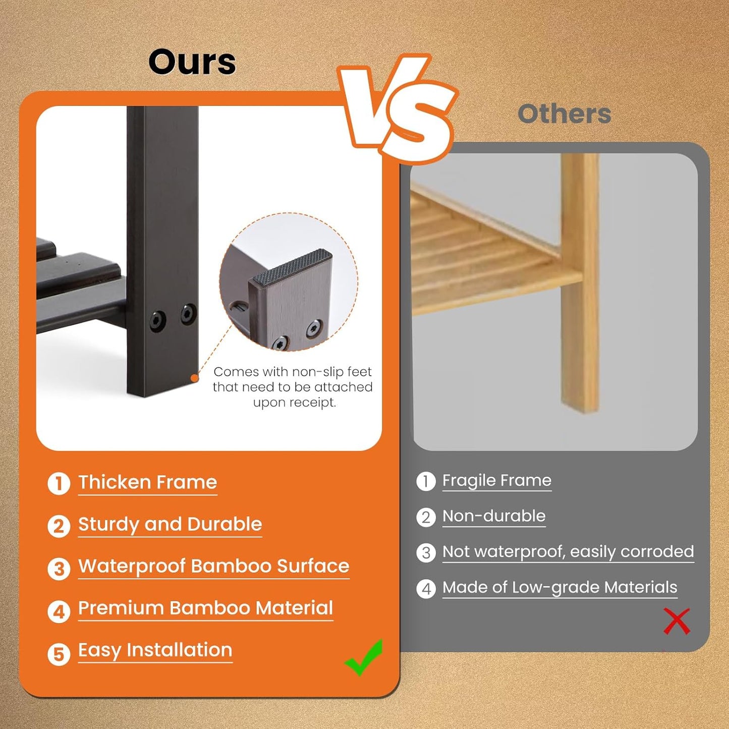 Sweetcrispy 3-Tier Shoe Rack Bench, Bamboo Entryway Storage Organizer, Shoes Stand for FrontDoor Entrance, Bedroom, Living Room, 286lb Capacity, 11.3 x 27.6 x 17.8 Inches, Chestnut