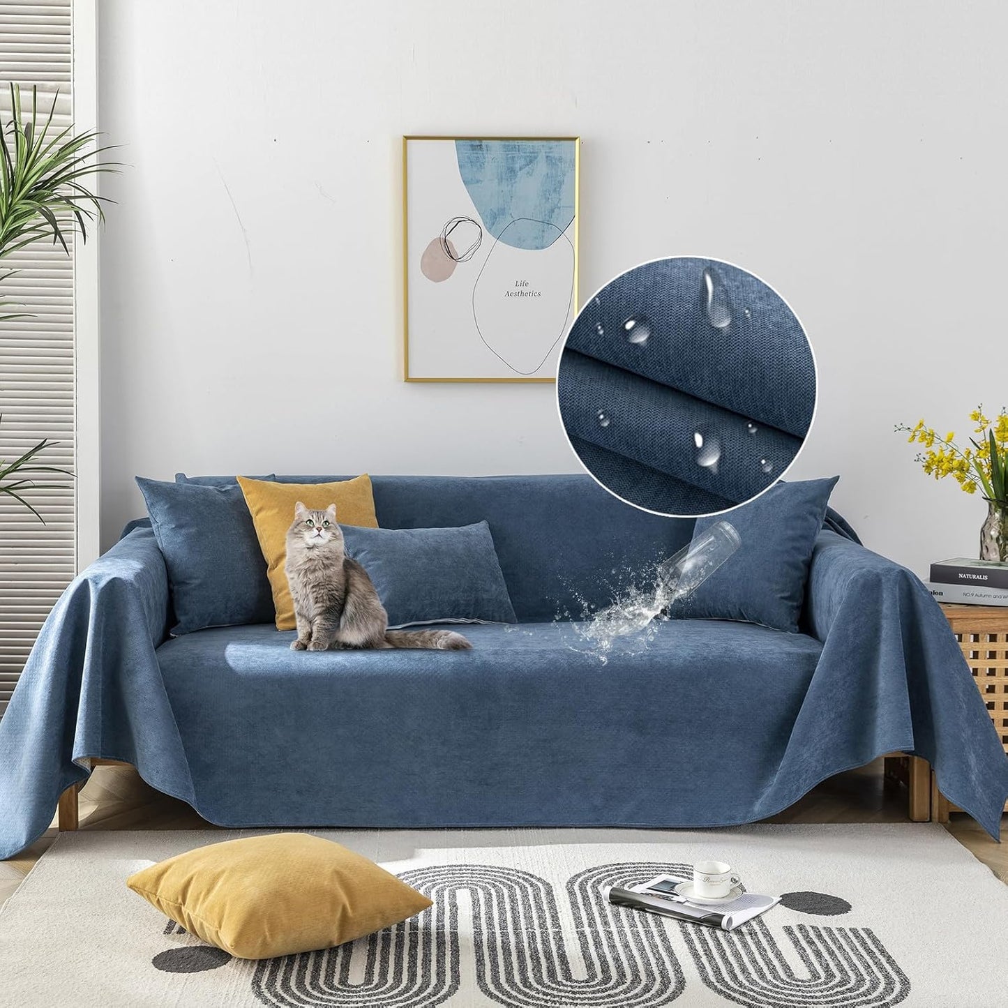 STACYPIK 100% Waterproof Sofa Covers for Dogs, Water Resistant Navy Blue Non-Slip Couch Covers, Pet Couch Protector for 2 Cushion Couch, Leakproof L Shaped Loveseat Slipcover for Sectional-71X118IN