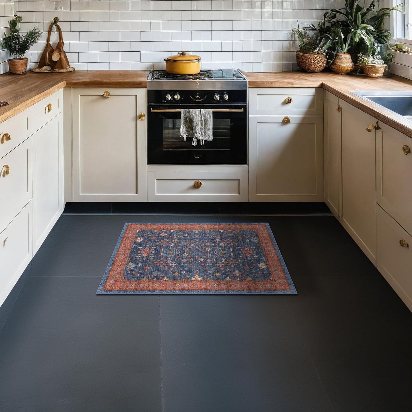 Washable 2x4 Entry Rug Front Door Indoor, Farmhouse Small Area Rugs for Kitchen, Bathroom, Entrance, Non Slip Rubber Backed, Perfect for Boho Décor (2x4 Navy Blue)