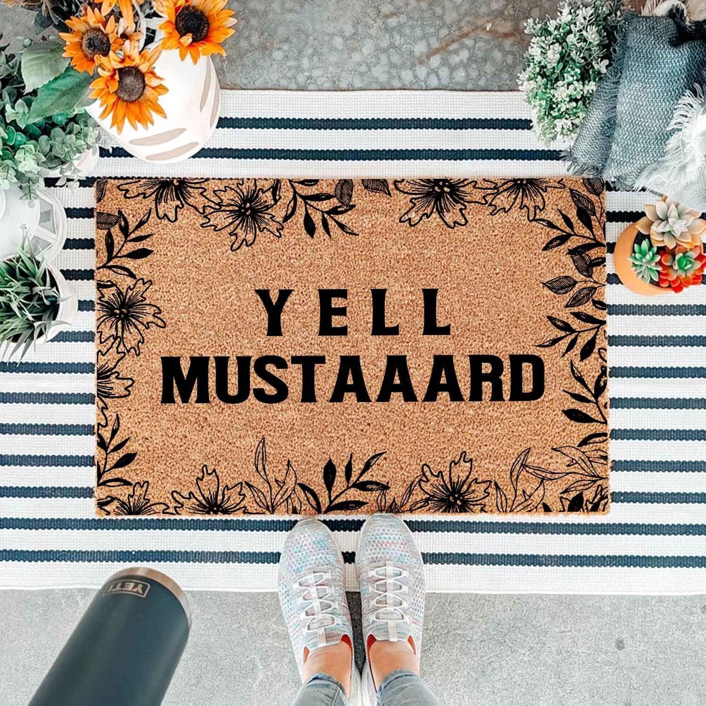 Funny Coir Doormat with Music Lover Yell Mustard - Front Door Mat, Entryway Welcome Mat, 23.7 x 15.7 inch