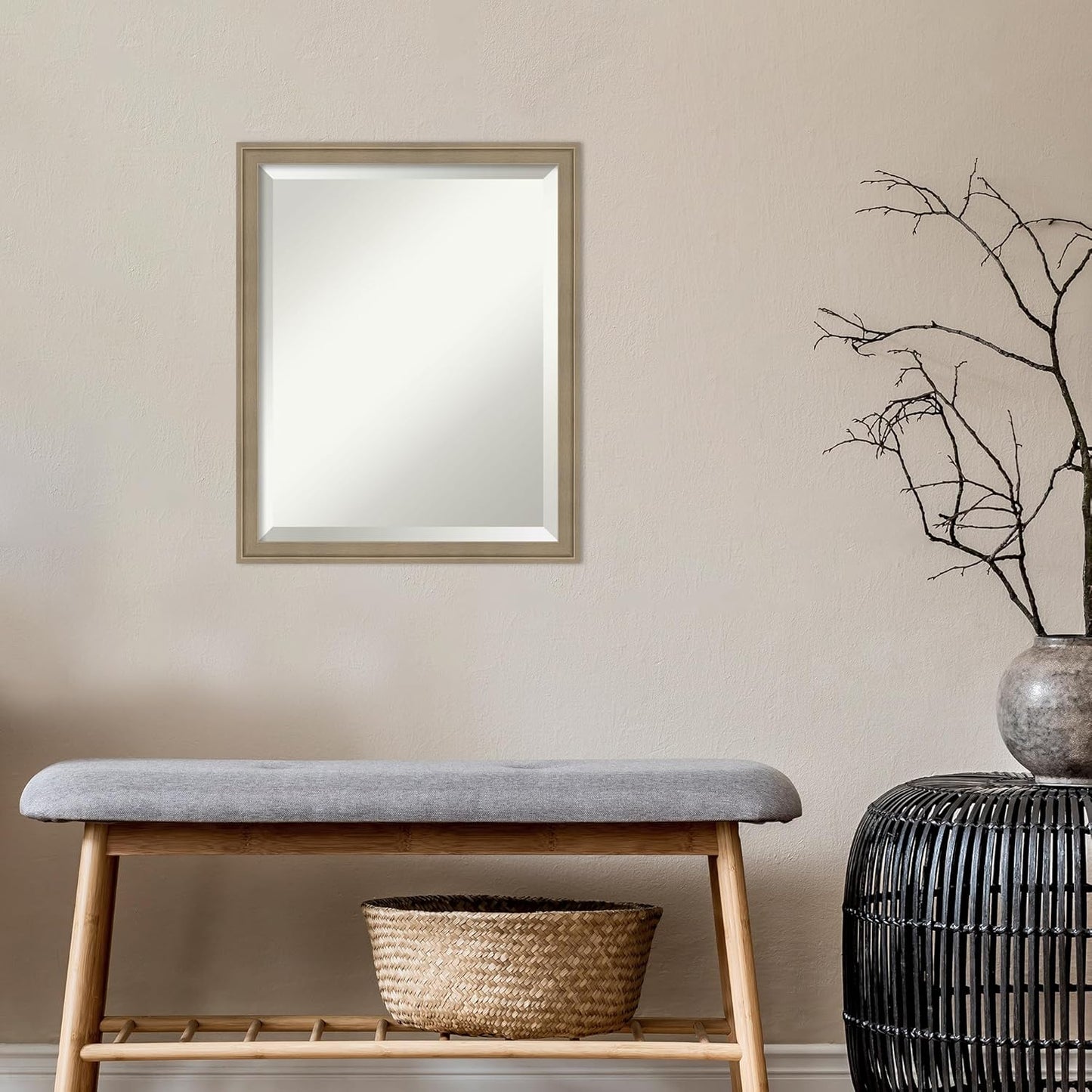 Amanti Art Brown Bathroom Mirror for Over Sink, 22x18 Florence Light Brown Rectangle Vanity Mirror, Small Casual Frame, Hangs Horizonally and Vertically, Bathroom Wall Decor, Beveled Edge from WI, USA