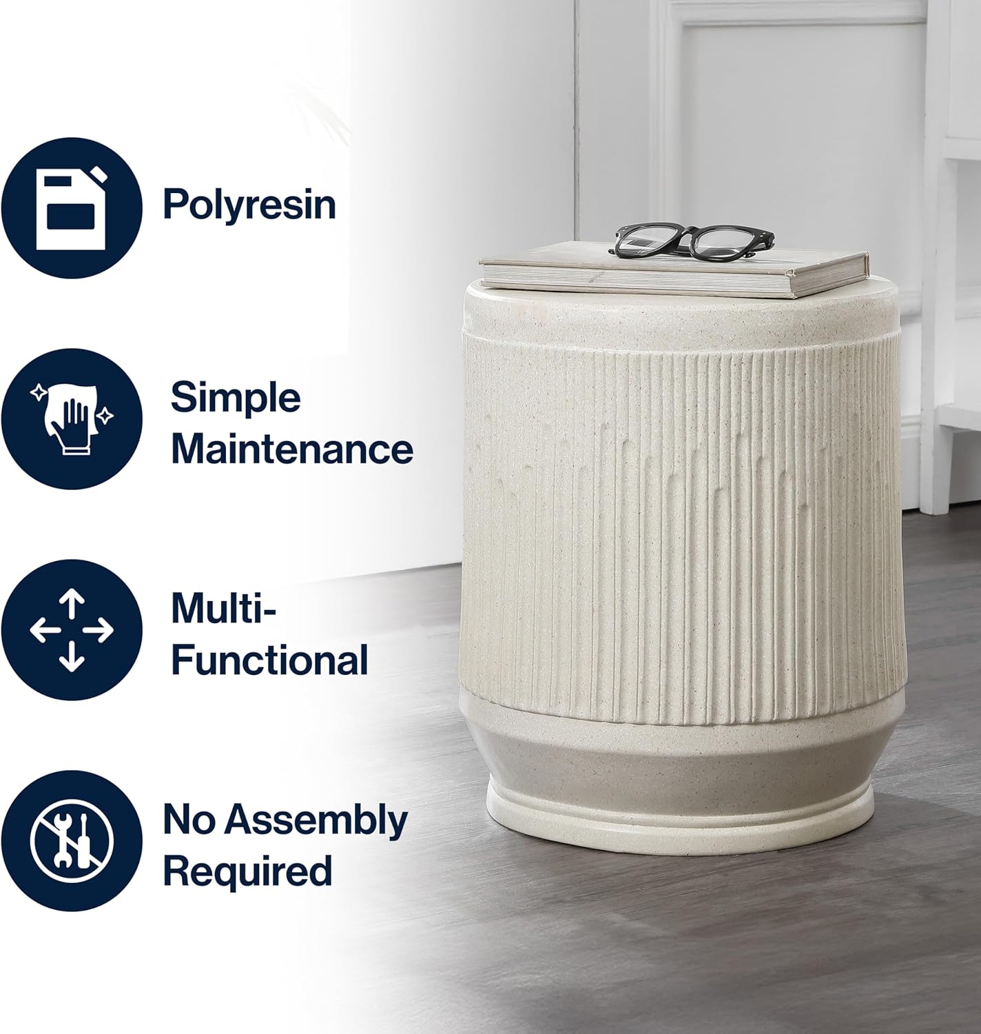 JONATHAN Y TBL1103A Kline 17.5" Mid-Century Modern Brutalist Indoor/Outdoor Accent Table Art Deco, Minimalist, Contemporary, Patio, Garden, Bathroom, Living Room, Cream Terrazzo Finish