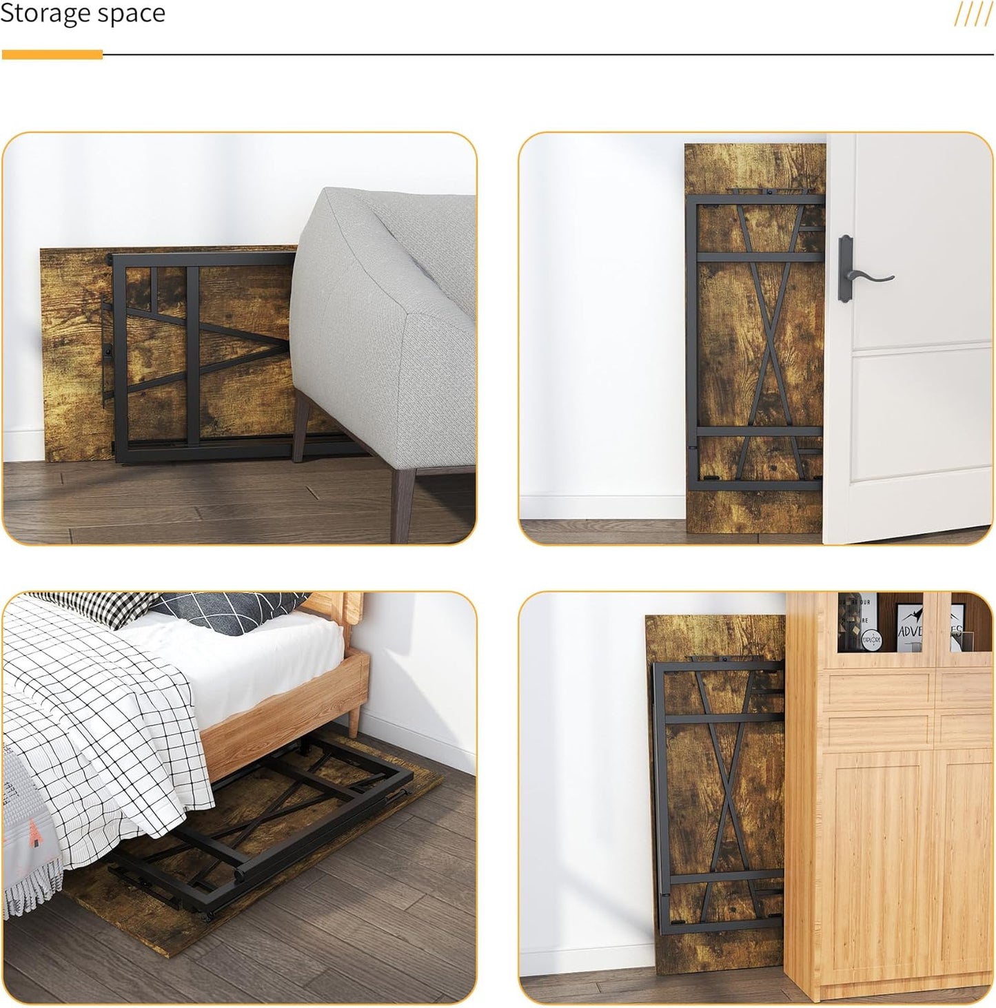 47 inch Folding Computer Desk, Writing Gaming Computer Camping Table, No Assembly Required Home Office Desk, Rustic Brown