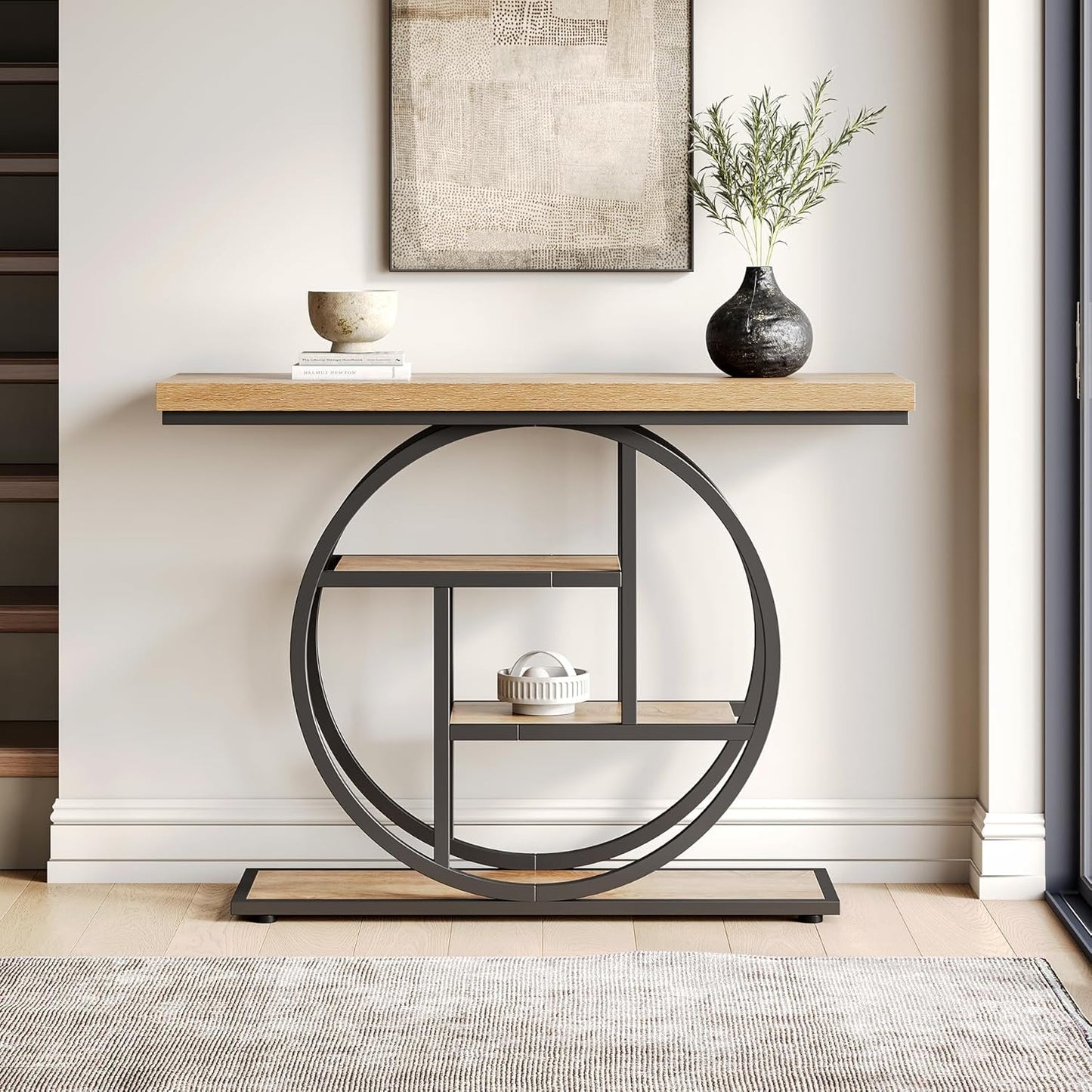 LITTLE TREE Console Table, 4-Tier Entryway Table Behind Couch Table, 41.3-Inch Farmhouse Sofa Table for Living Room, Foyer Hallway Table for Entrance, Walnut and Black