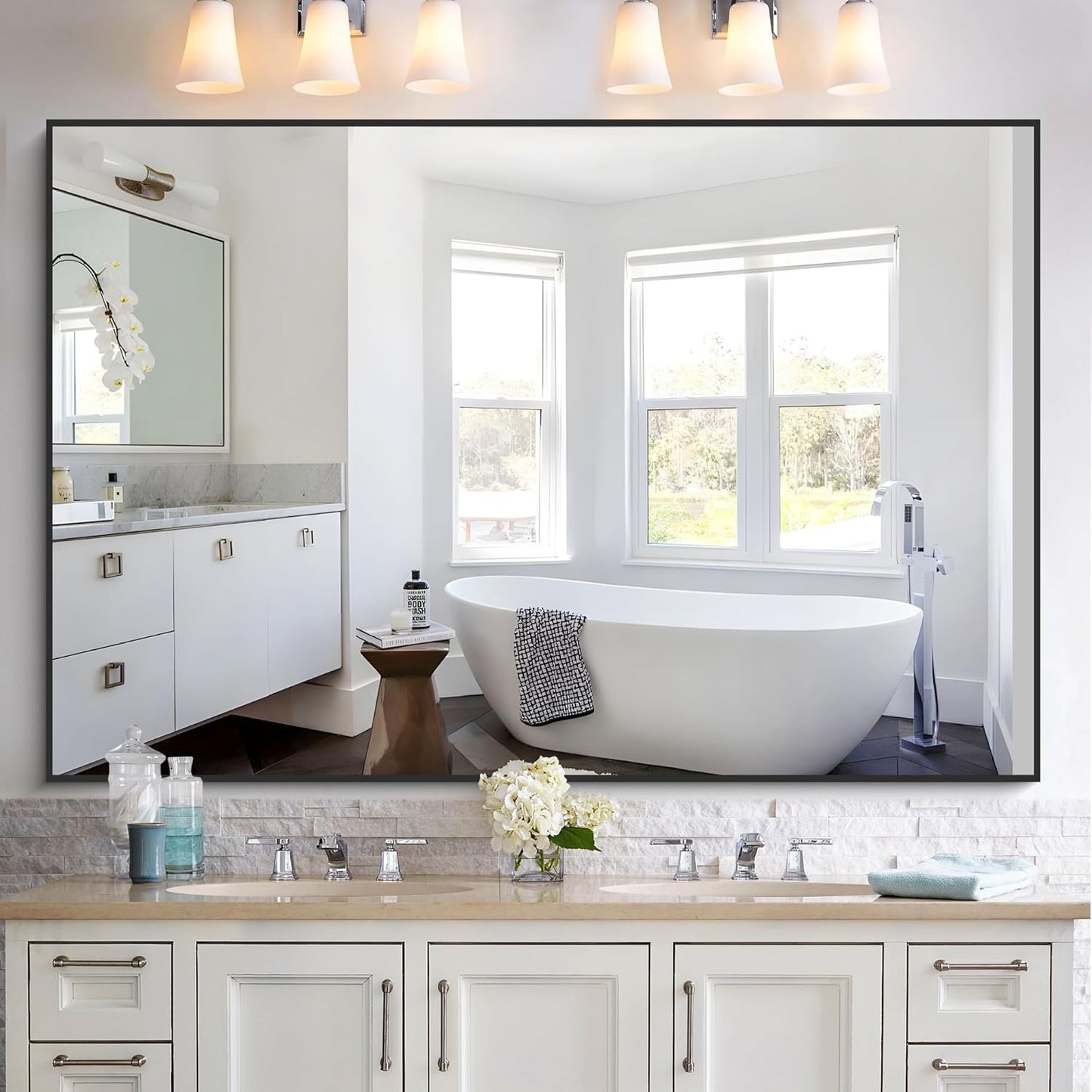 KOCUUY 60x40 Inch Large Black Wall Mounted Mirror,Aluminum Framed Decorative Rectangular Bathroom Mirror for Wall Over Sink,Vanity Mirror for Bedroom Living Room Bathroom,Functional Oversized Mirror