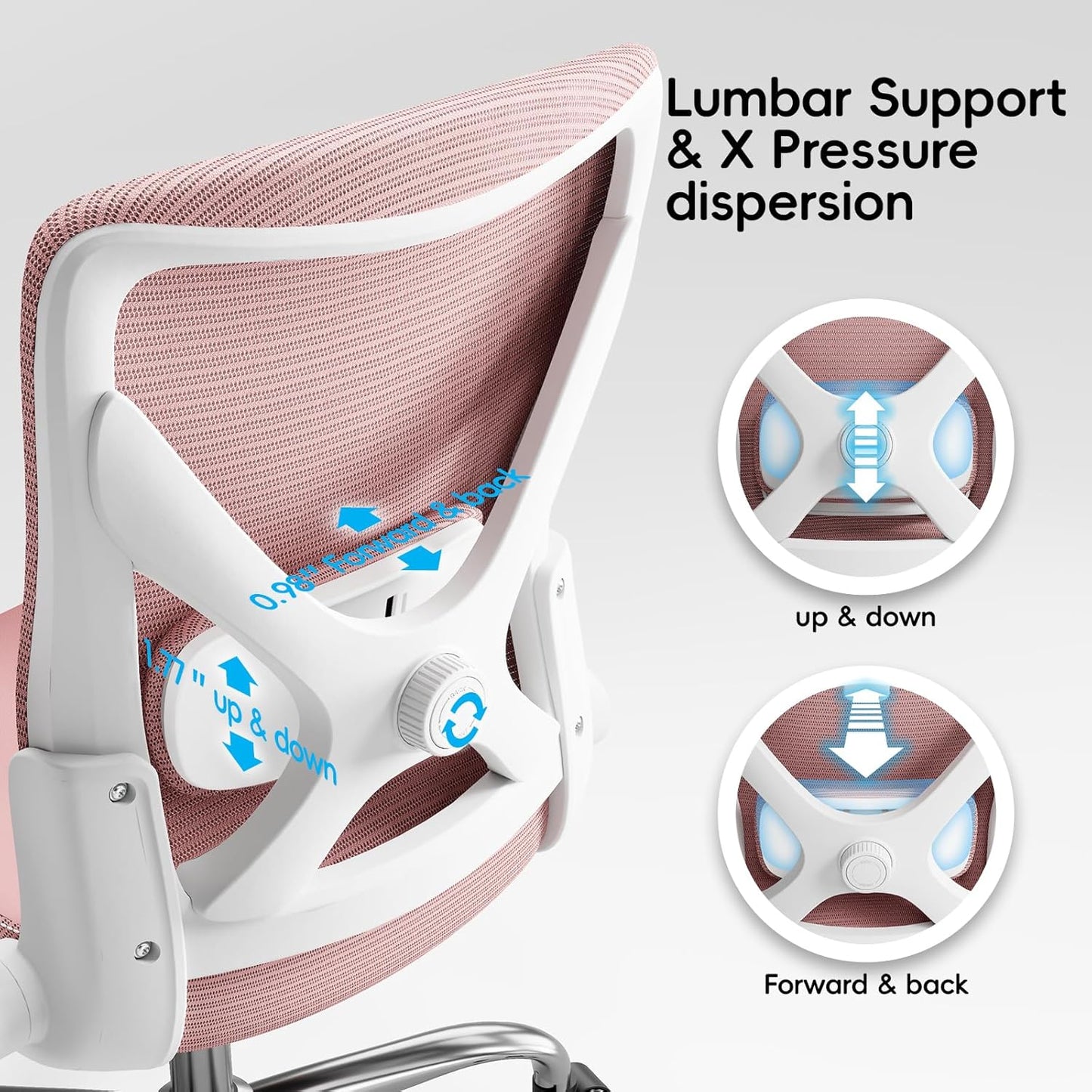 Ergonomic Office Chair-Computer PU Leather X-Shaped Desk Chair-Gaming Chair with Adjustable Flip-up Armrests Lumbar Support Mesh Executive Chair for Long Hours Office (Pink)