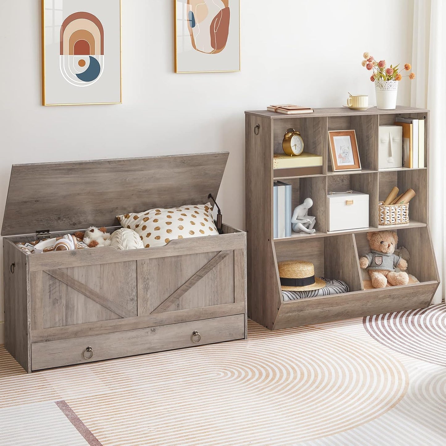 HOOBRO Kids Bookshelf, Toy Storage Cabinet, Kids Toy Organizer, 8 Cubicles, Bookcase Footboard, Bookshelf for Kids, for Playroom, Bedroom, Nursery, School, Greige BG35CW01G1