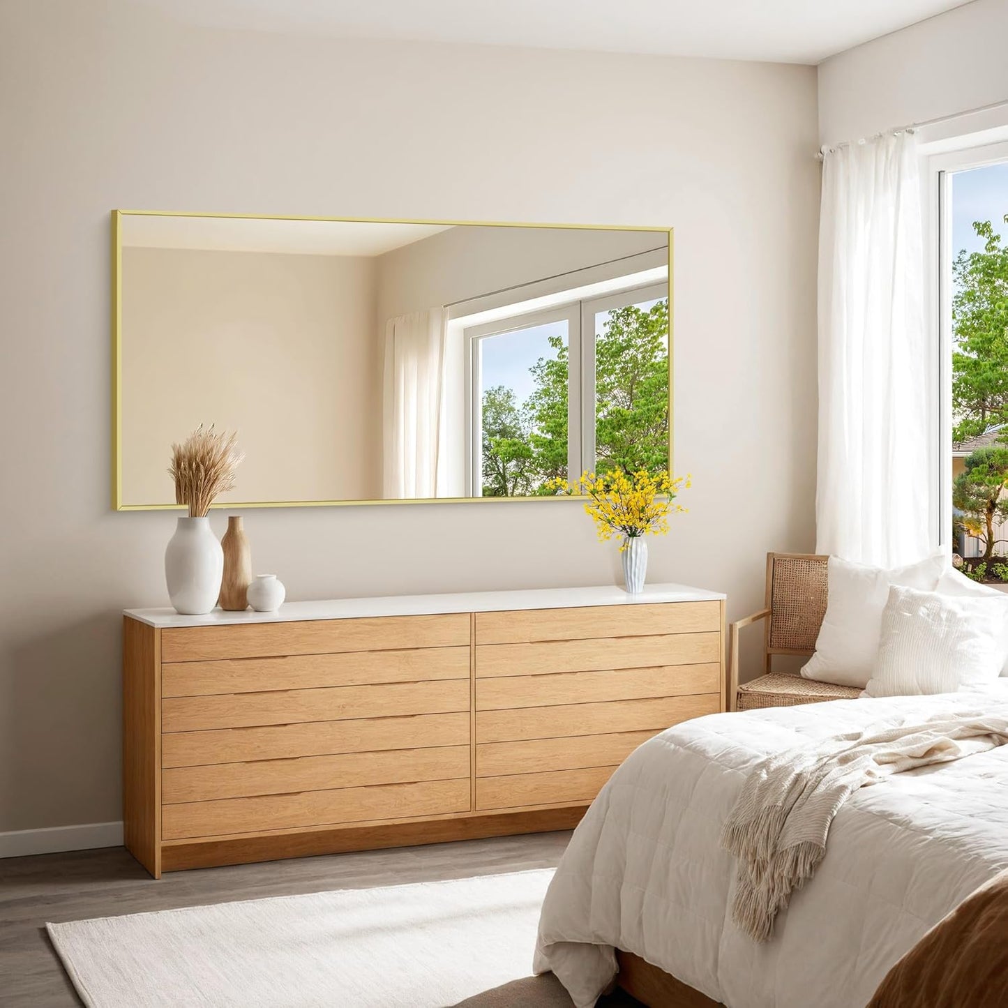 KOCUUY Large Gold Bathroom Mirror, 60x30 inch Rectangular Mirror for Bathroom Sink, Oversized Wall Mirror with Metal Gold Frame for Living Room, Farmhouse, Entryway, Hang Horizontal/Vertical