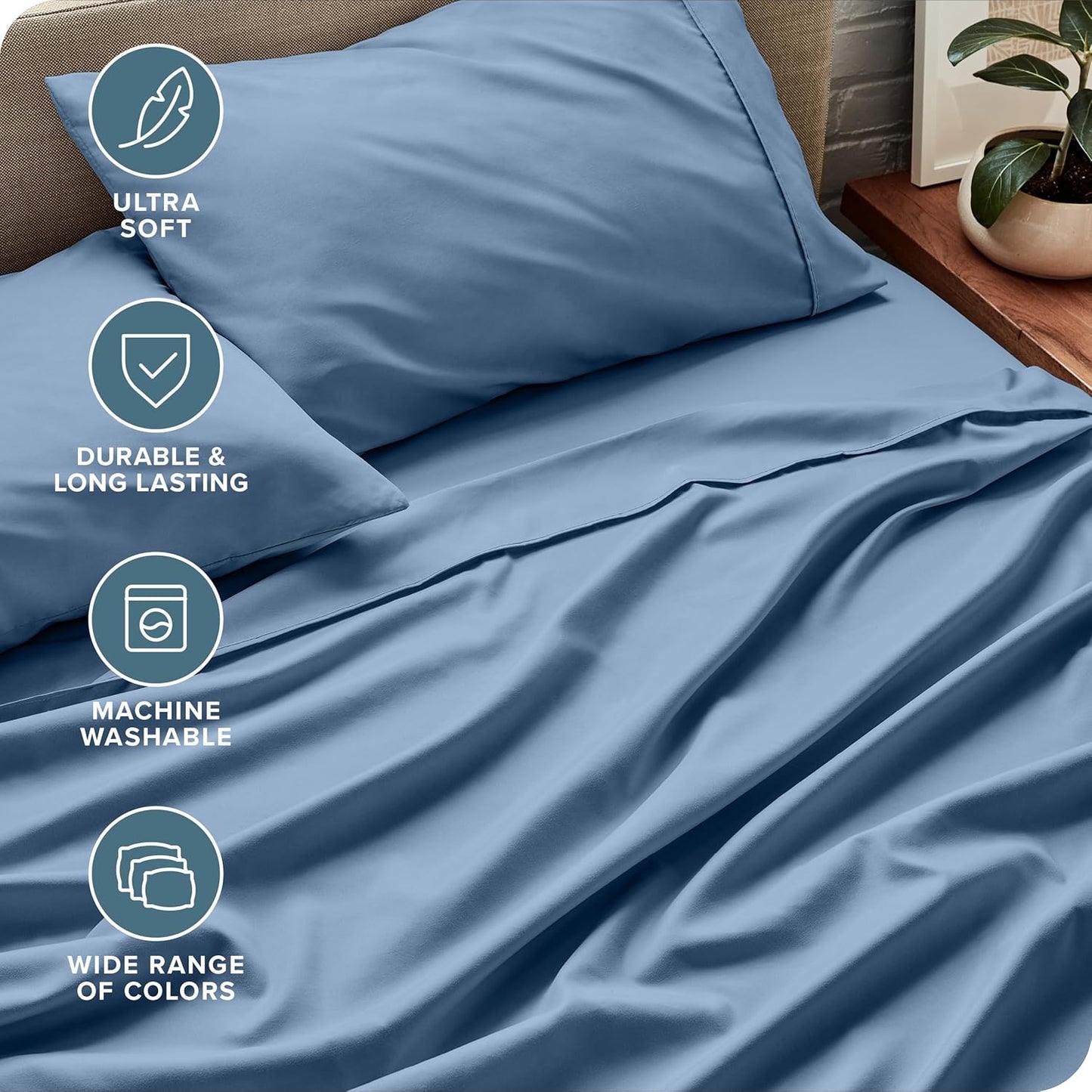 Bare Home Split King Sheet Set - 1800 Ultra-Soft Microfiber Bed Sheets - Double Brushed - Deep Pockets - Easy Fit - 5 Piece Set - Bed Sheets & Pillowcases (Split King, Coronet Blue)