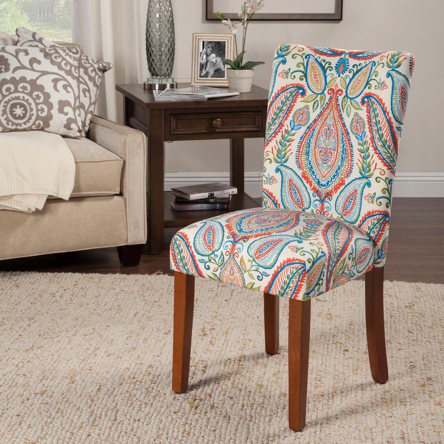 HomePop Parsons Classic Upholstered Accent Dining Chair, Set of 2, Colorful Paisley