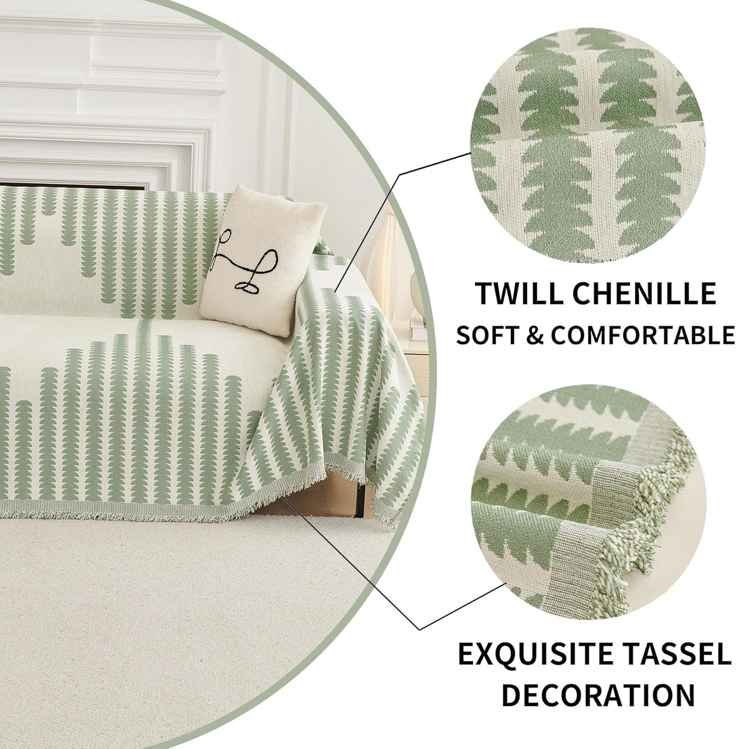 HAOMAIJIA Boho Sofa Covers Couch Covers for 2 Cushion Couch Sofa Pet Friendly Soft Thick Non Slip Couch Cover for Dogs Washable Sectional Couch Covers L Shape Furniture Protector (Green, 71"x102")