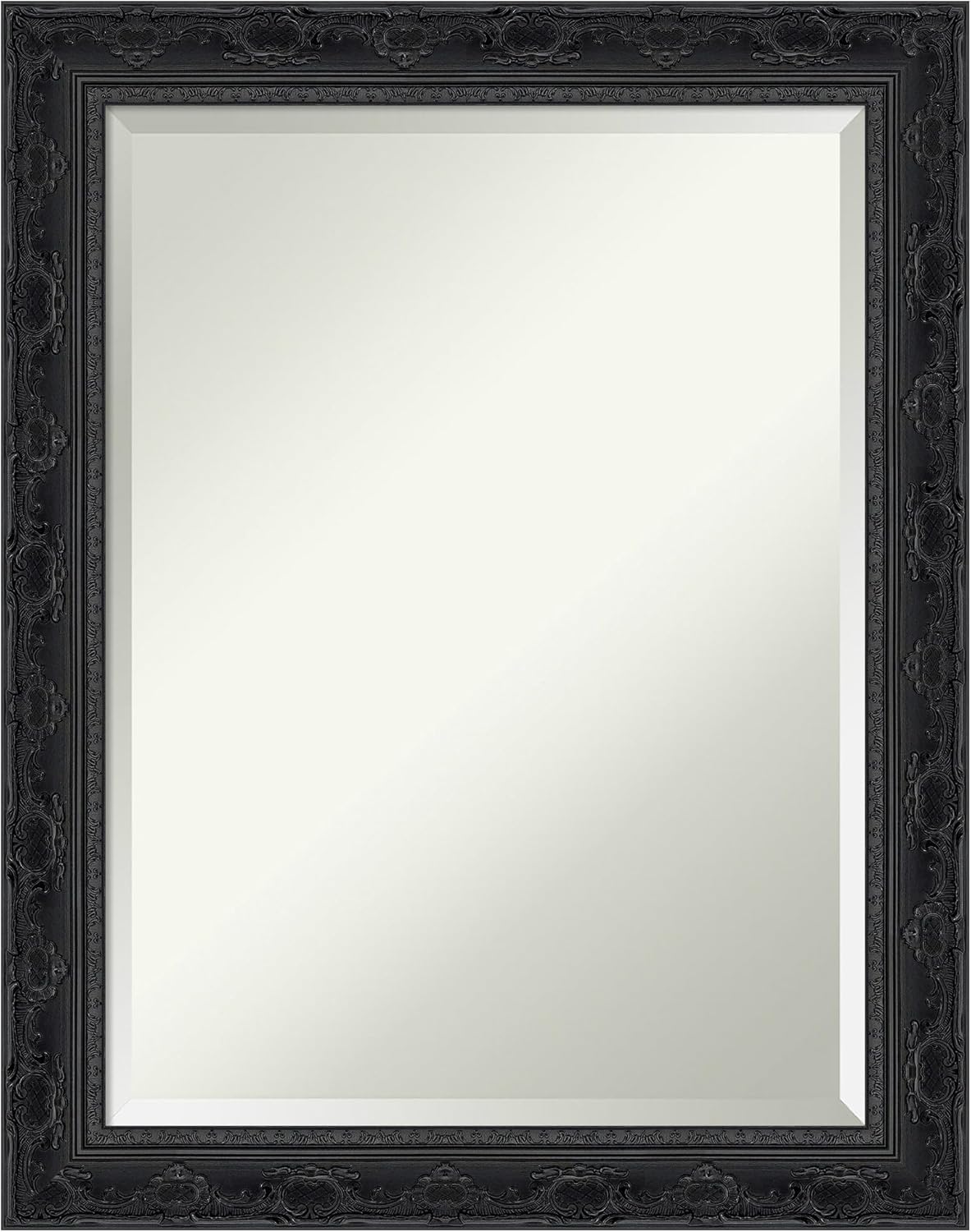 Amanti Art Bathroom Mirror for Over Sink, 29x23 Filigree Gloss Black Rectangle Vanity Mirror, Medium Traditional Frame, Hangs Horizonally and Vertically, Bathroom Wall Decor, Beveled Edge
