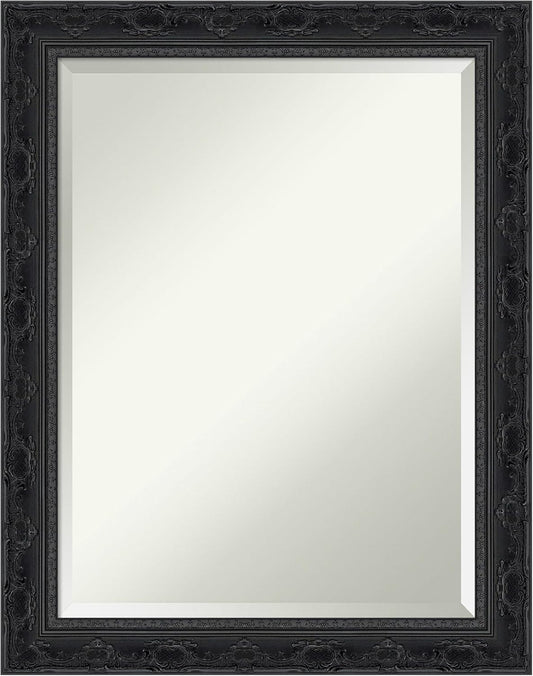 Amanti Art Bathroom Mirror for Over Sink, 29x23 Filigree Gloss Black Rectangle Vanity Mirror, Medium Traditional Frame, Hangs Horizonally and Vertically, Bathroom Wall Decor, Beveled Edge