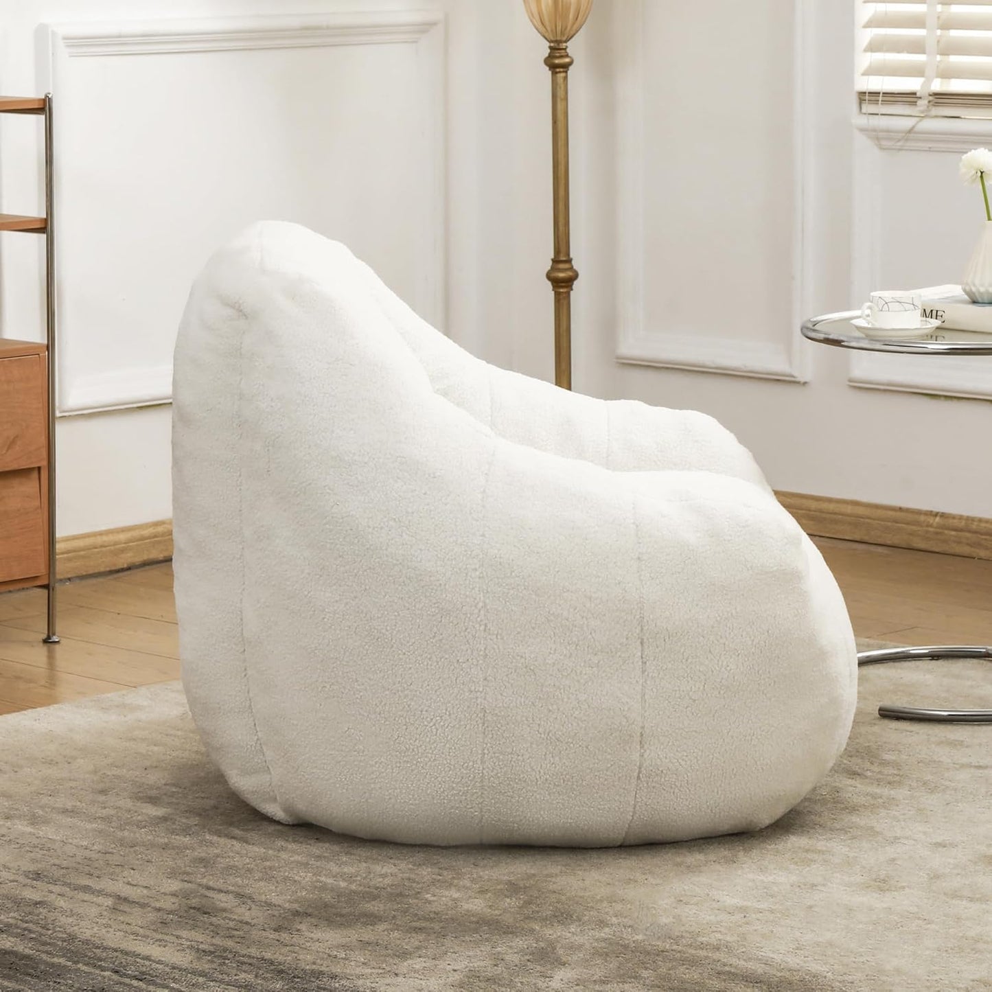 Furniliving Bean Bag Chair, Oversized Bean Bag Couch for Adults Comfy Bean Bag Sofa with Back Support, Large Bean Bag Chair Lazy Sofa for Living Room Bedroom, White, Teddy