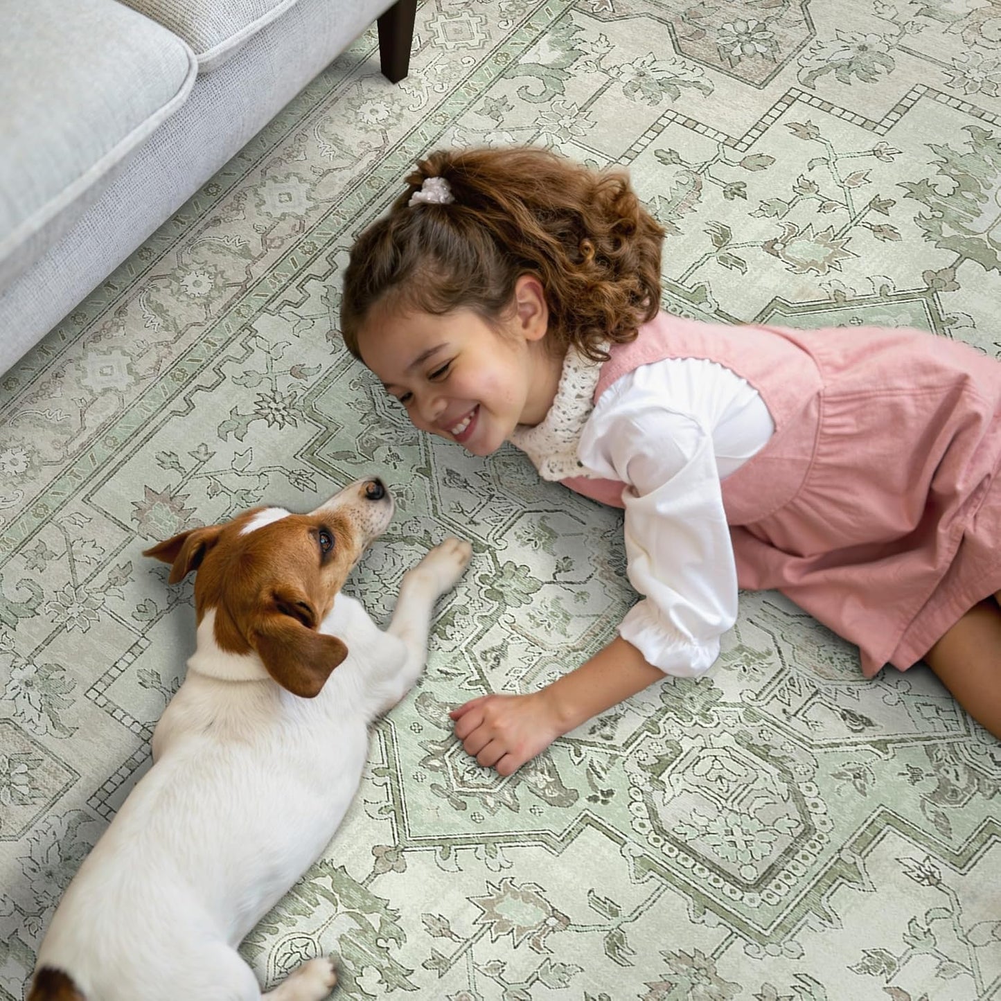 GENIMO 9x12 Runner Rugs for Hallway, Machine Washable Non Slip Vintage Rugs, Low Pile Lightweight Soft Print Rug for Enrtyway, Corridor, Home Office, Kitchen, Oat Light