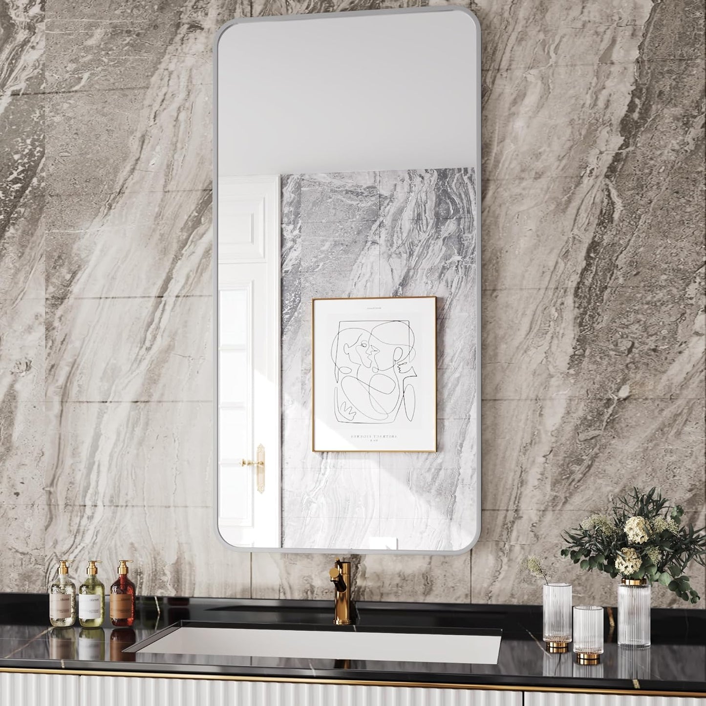 Mirror for Bathroom, Espejo para baño,30x60 Silver Mirror Framed,Large Mirrors for Wall,Rectangle Bathroom Mirrors for Over Sink