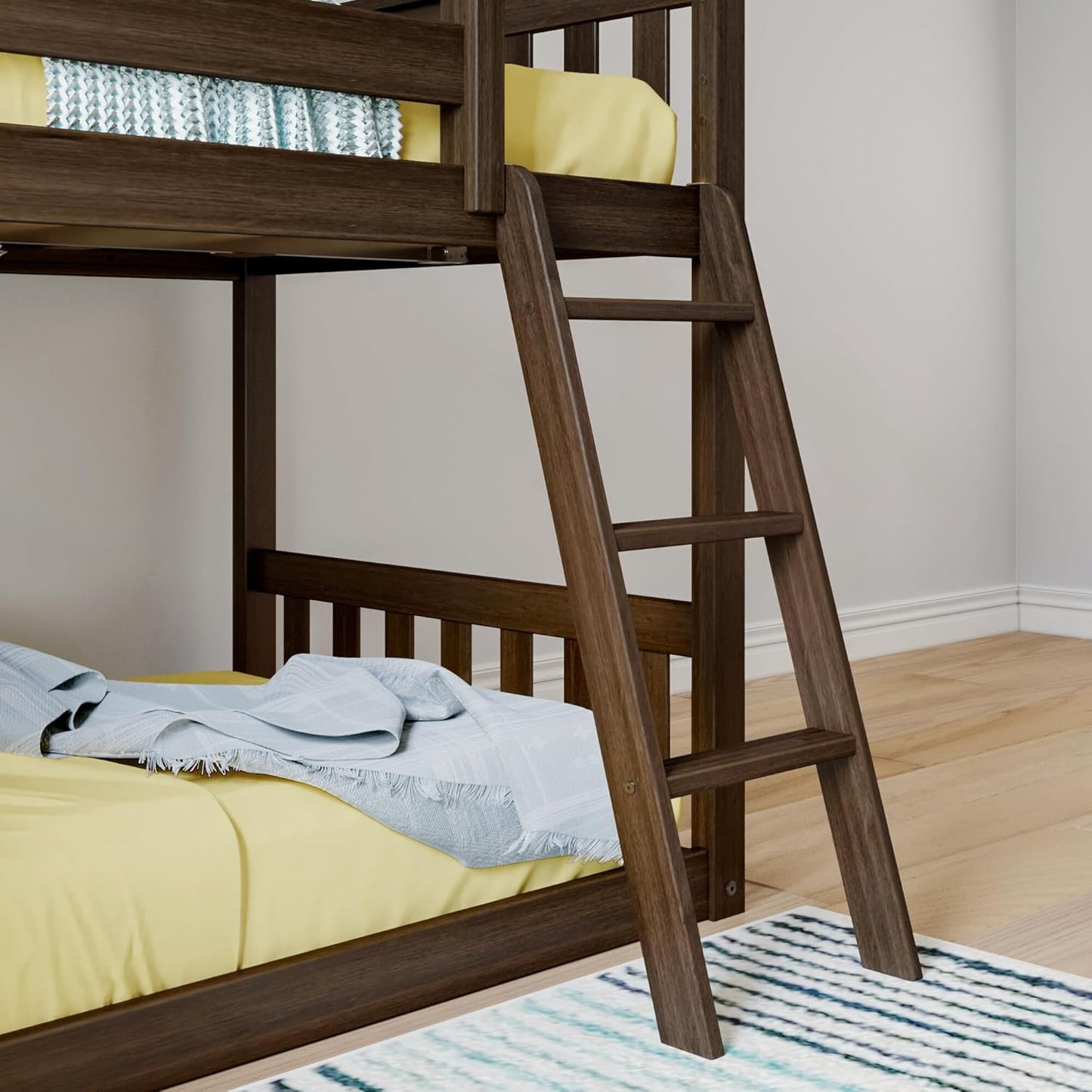Max & Lily Twin Over Twin Low Bunk with Slide and Ladder, Wooden Bunk beds with 14” Safety Guardrail for Kids, Toddlers, Boys, Girls, Teens, Bedroom Furniture, Walnut