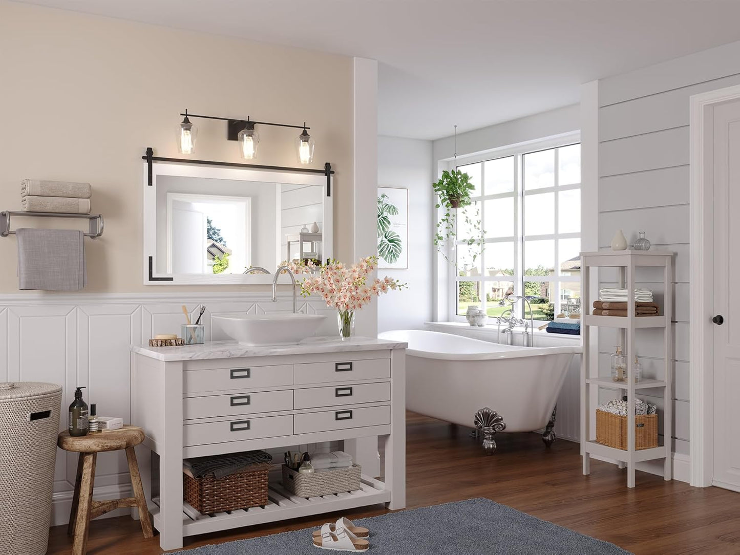 Farmhouse Mirror for Bathroom, 41"x26" White Rustic Bathroom Mirror with Wood Framed Decorative, Rectangle Barn Door Vanity Mirrors for Wall Entryway, Living Room, Courtyard