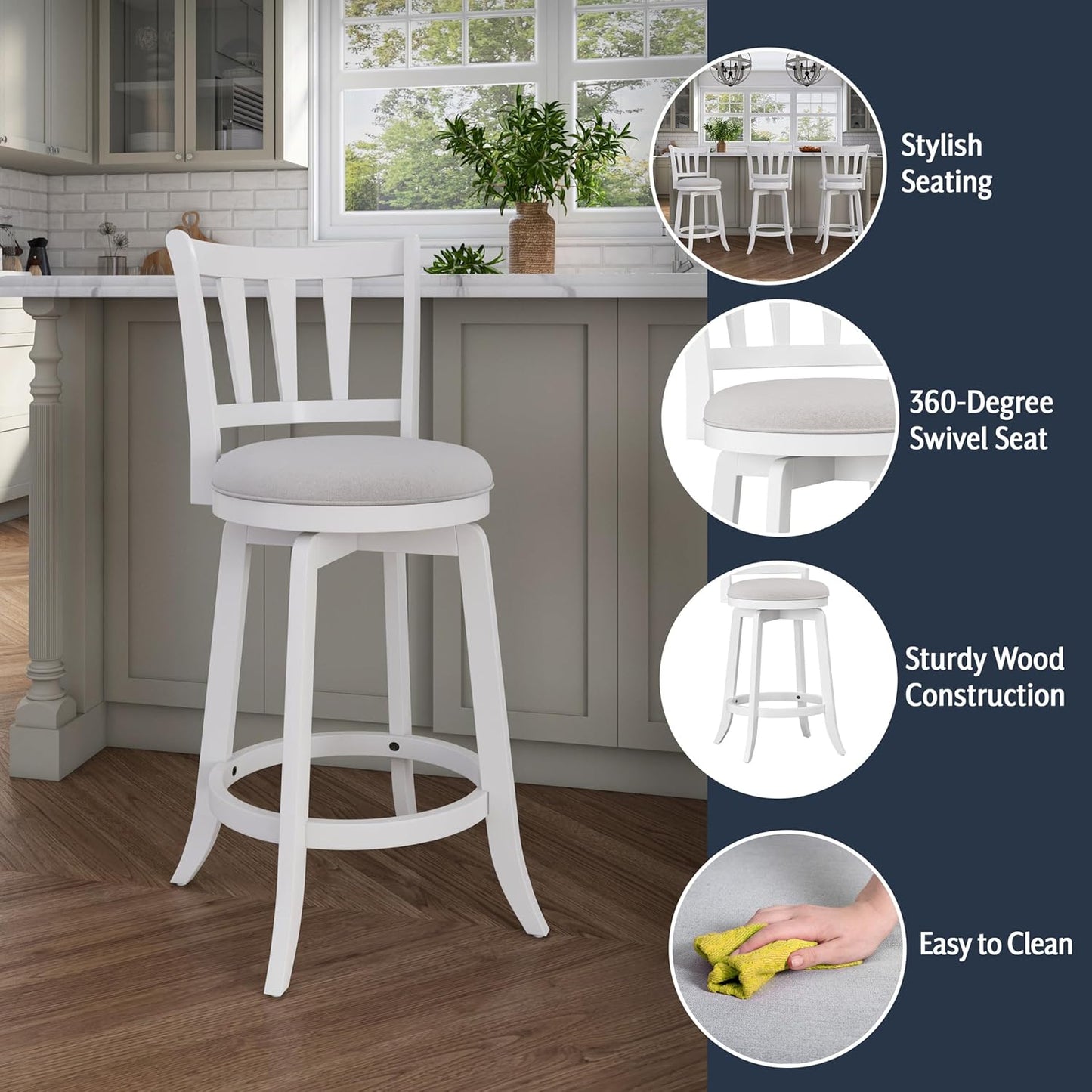 HILLSDALE Presque ISLE Wood Counter Height Swivel Stool White