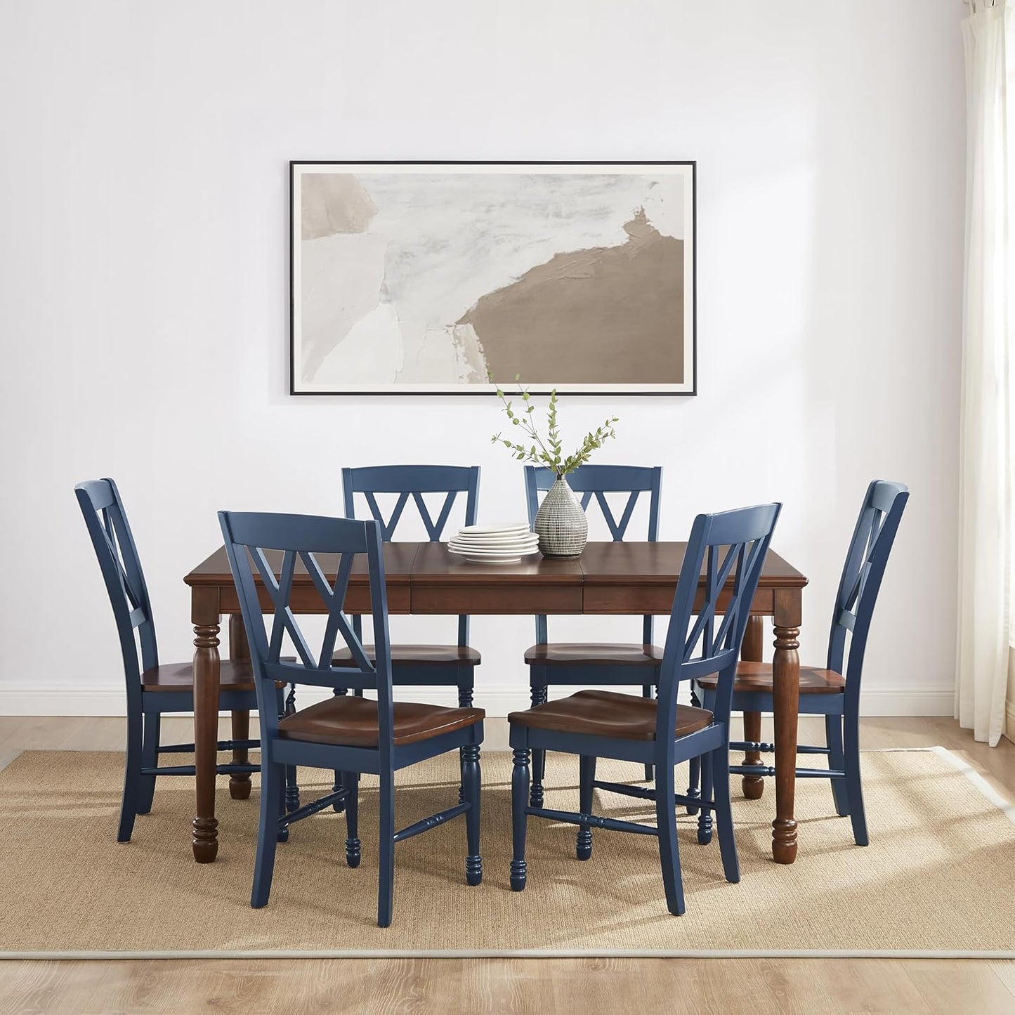 Crosley Furniture Shelby 7-Piece Traditional Dining Table Set for 6, Dinner Tables with Kitchen Chairs, Navy/Dark Cherry