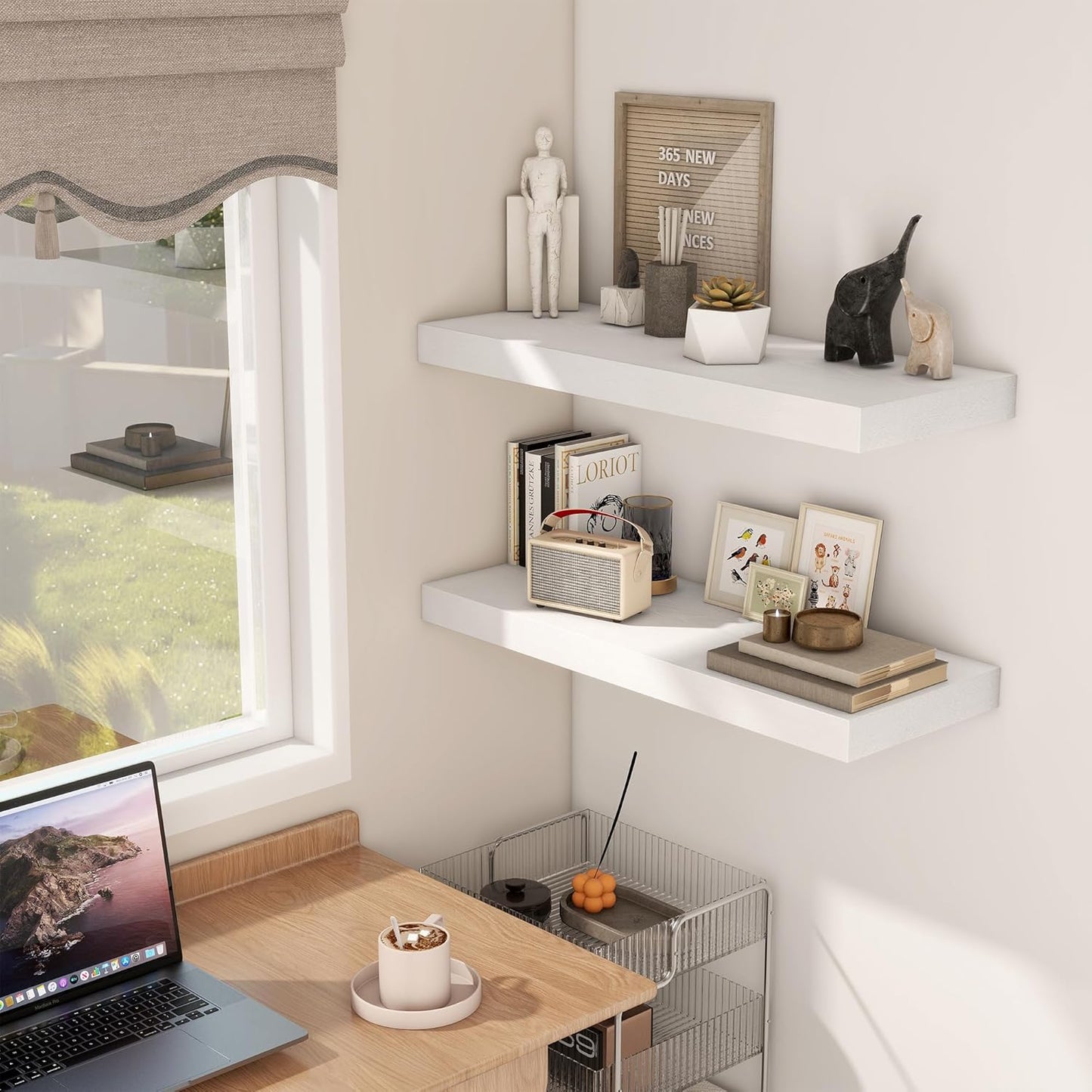 Fun Memories White Floating Shelves 30x 12 Inch, Deep Floating Shelf Wall Mounted, 12" Deep Wall Shelves for Books, Bathroom, Bedroom, Kitchen, Thicked Shelves for Home Storage & Display, Set of 2