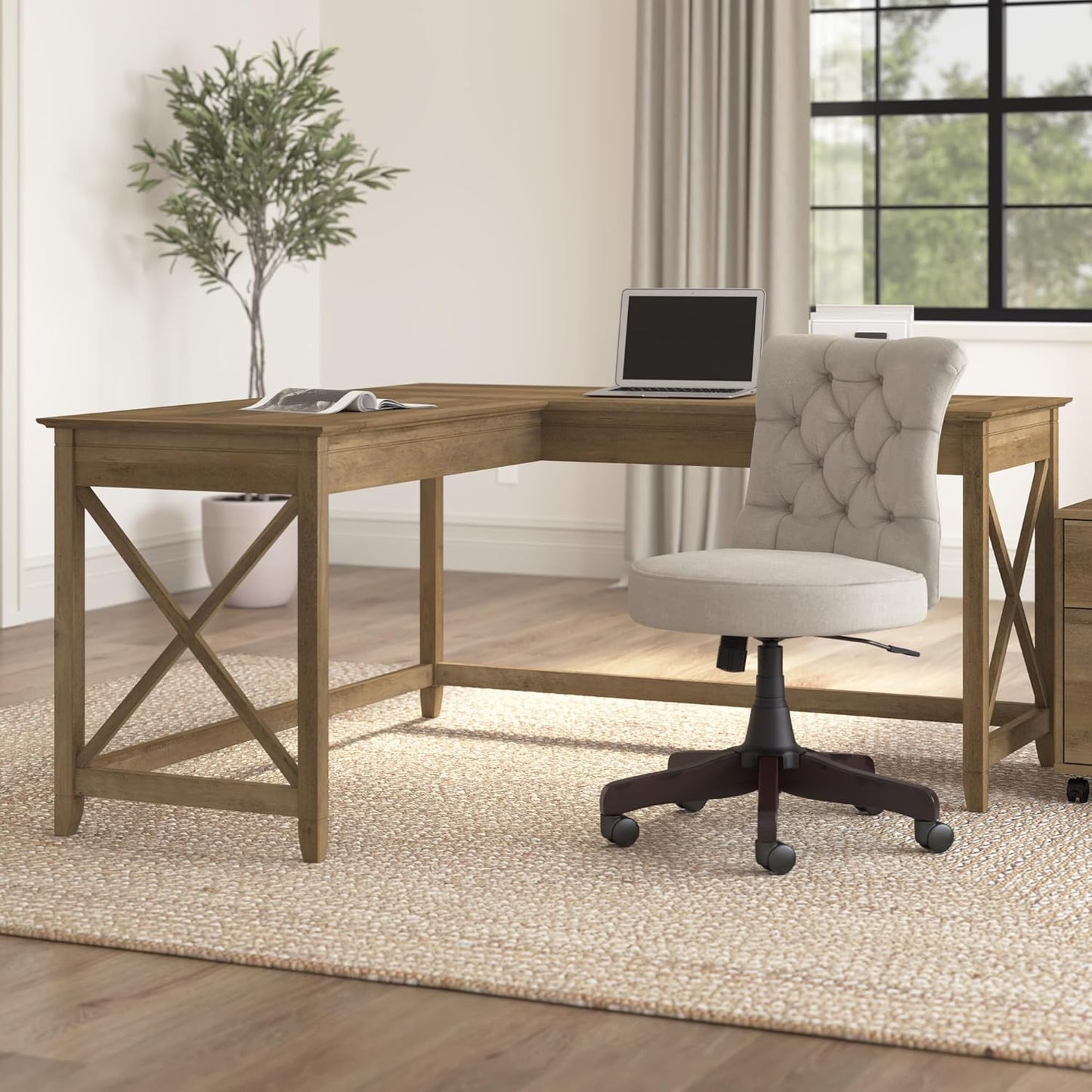 Bush Furniture Key West 60W Modern Farmhouse L Shaped Desk in Reclaimed Pine | 60-Inch Corner Table for Home Office