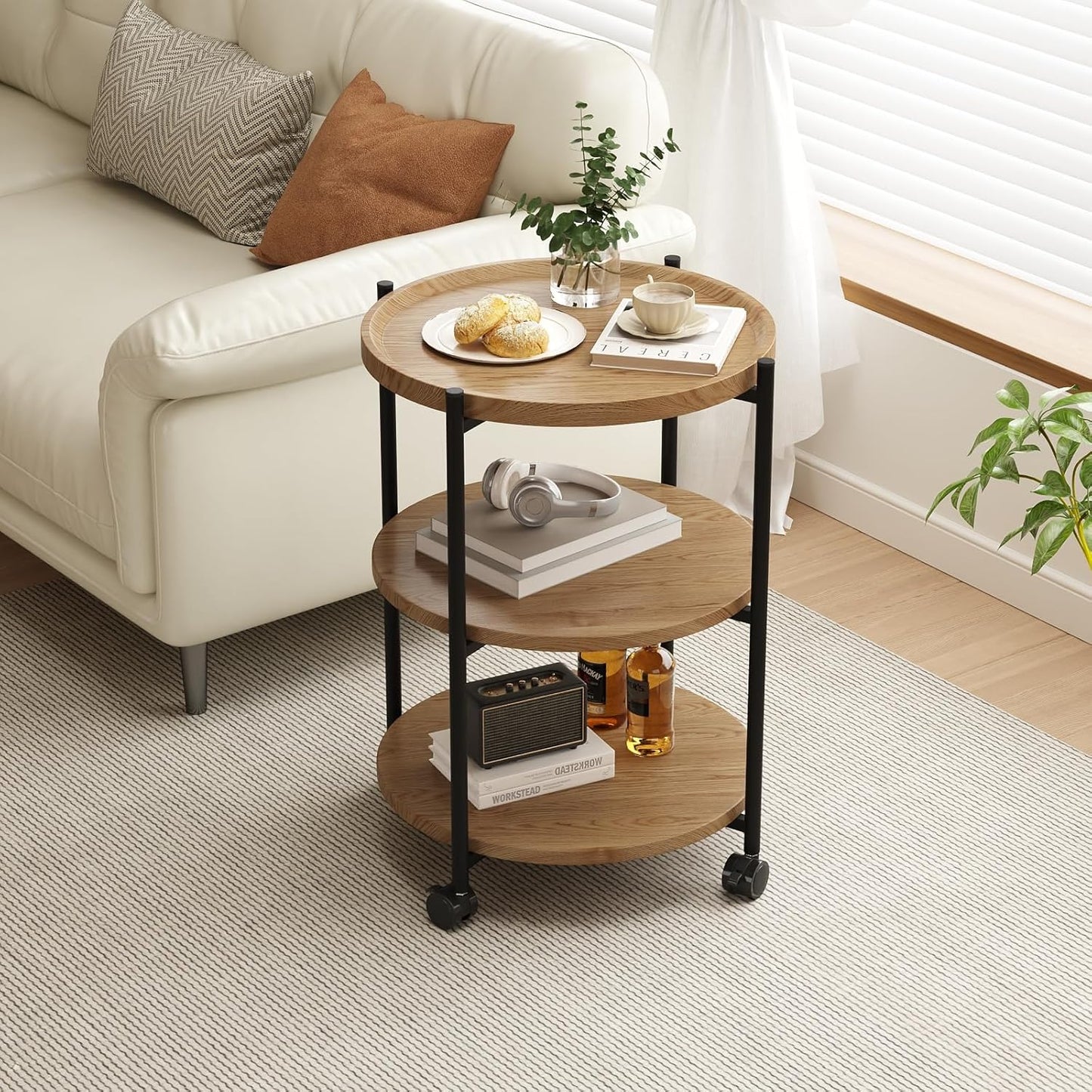 Small Side Table, 3-Tier Side Tables Living Room, Modern End Table Nightstand Bedside Table for Living Room, Bedroom, or Small Spaces-Natural Wood Color