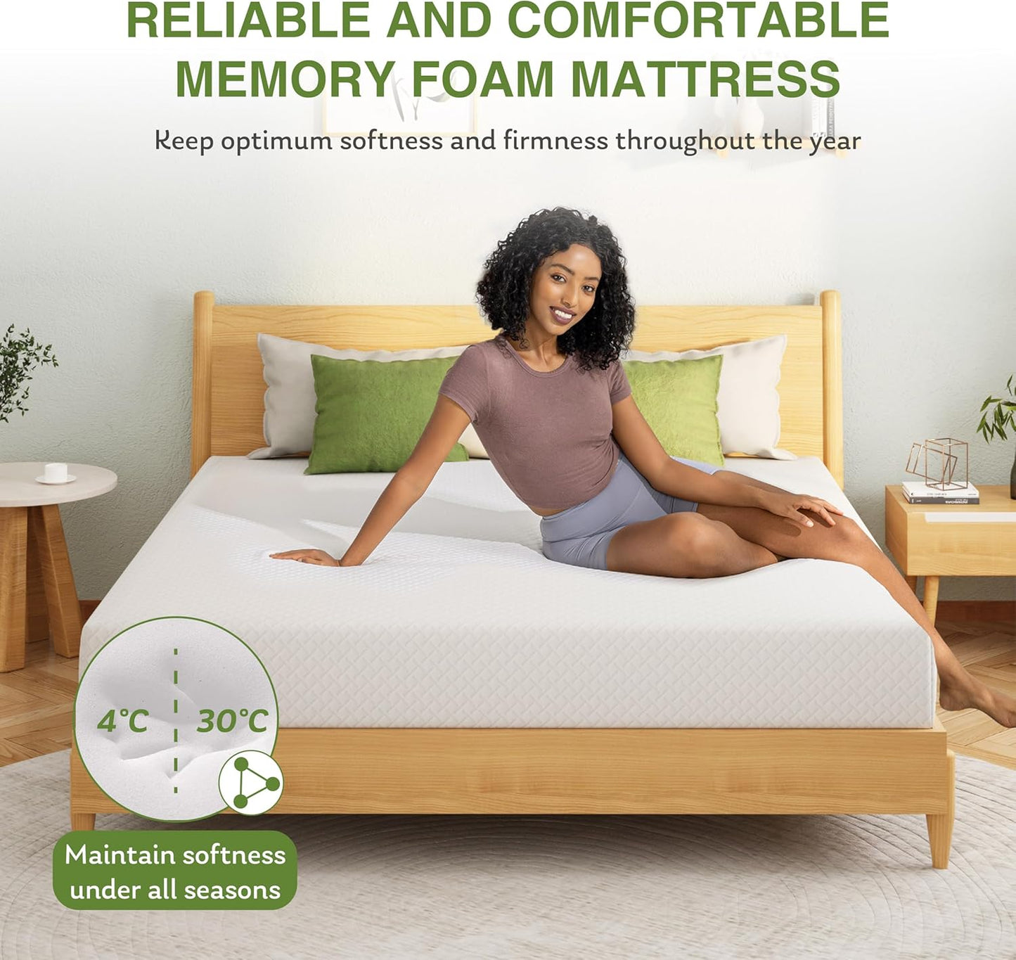 King Size Memory Foam Mattress, 8 Inch Bed Mattress in a Box with Cooling Green Tea Gel, Relieve Pressure with Medium Support, CertiPUR-US Certified, 80''L x 76''W, White