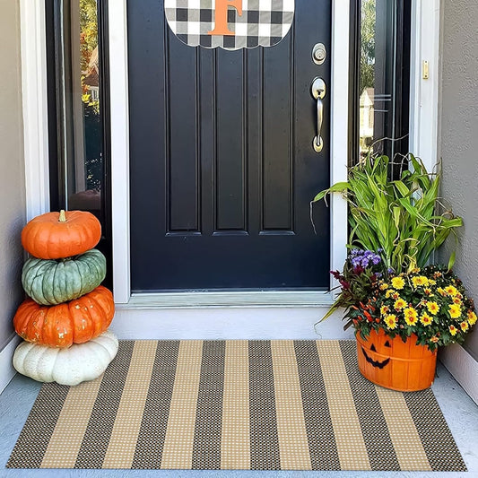 OJIA Front Door Rug 24"x51" Halloween Doormat Washable Fall Front Door Mat Indoor Entrance Tan Washable Porch Rug Woven Striped Outdoor Mat Entryway Rugs Small Area Rug for Kitchen Entry Bathroom