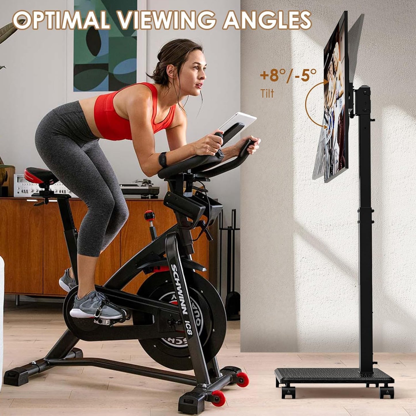 Rolling TV Stand Portrait for 65 70 75 Inch TVs, Tilt and Swivel Mobile TV Cart on Wheels up to 110 Lbs, 6 Height Adjustable PortableTV Stand, Max VESA 600x400mm