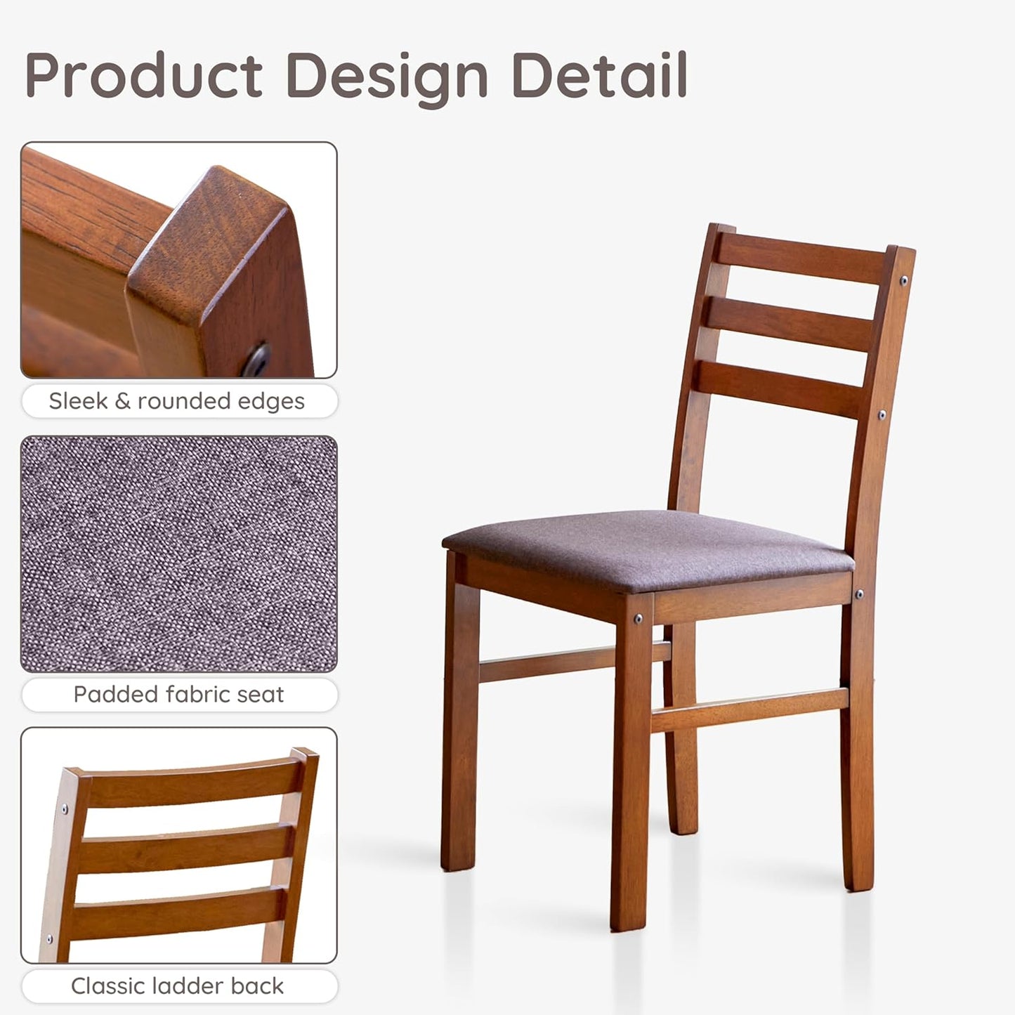 Livinia Seattle Modern Farmhouse Kitchen Dining Room Chair Set of 4, Solid Wood Fabric Upholstered Cushion Seat Wood Ladder Back Chairs (Antique)