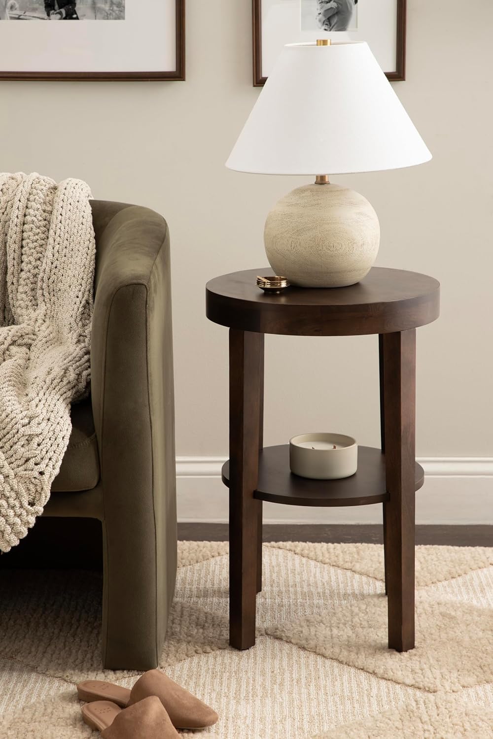 Kate and Laurel Talcott Modern Round Wood Side Table, 16 x 16 x 24, Dark Brown, Transitional Decorative Two-Tier End Table for Use as a Bedroom Nightstand or Living Room Plant Stand