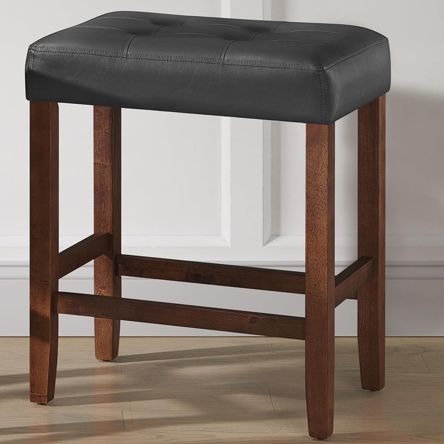 Alaterre Furniture Madison 25-Inch Bar Stool with Faux Leather Seat - Counter Height Stool for Kitchen Island or Bar - Backless Barstools (Walnut/Black)