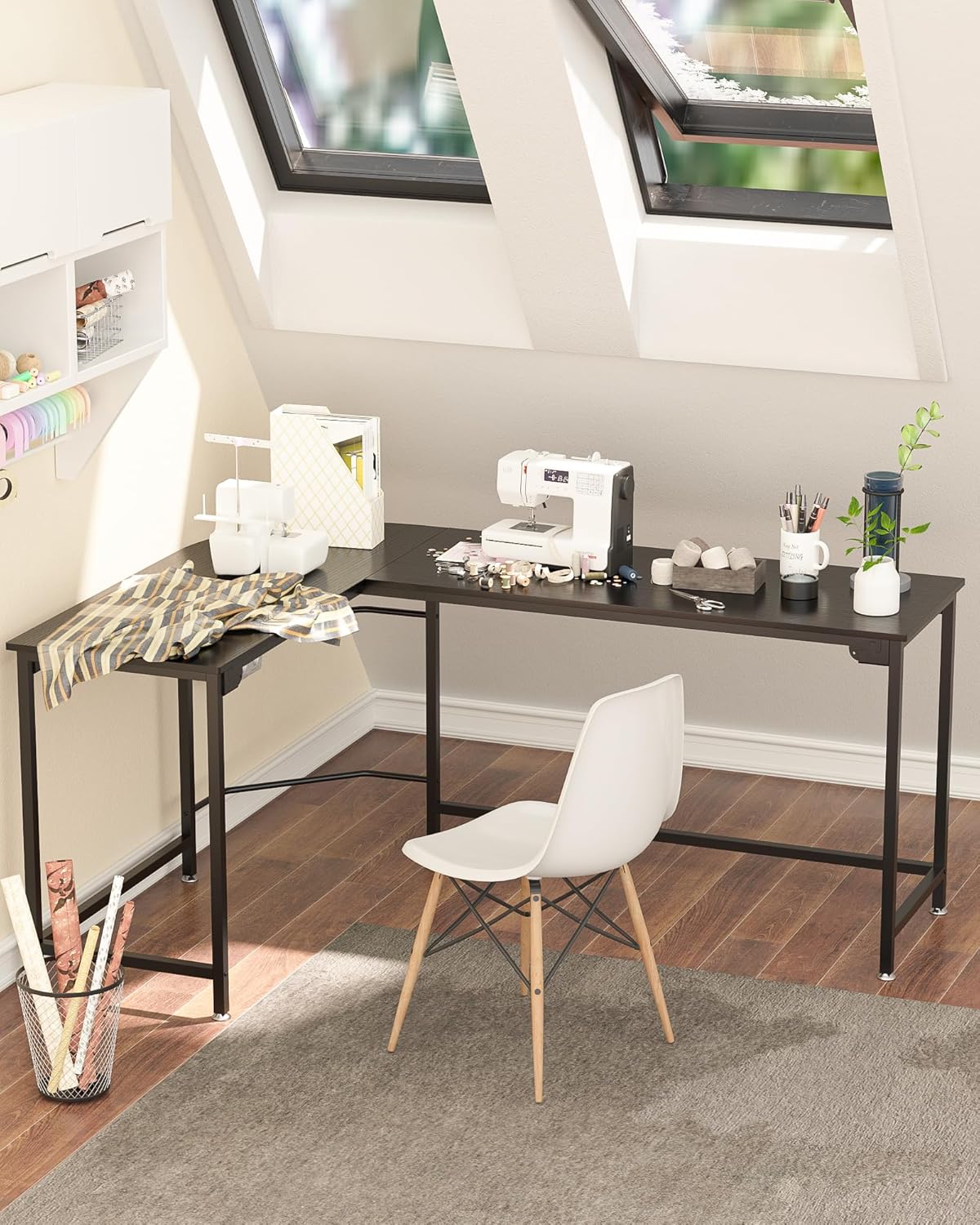 Teraves Modern L Shaped Gaming Desk 58'' Corner Computer Desk for Home Office Gaming Table Study Writing Workstation for Small Space, Easy to Assemble